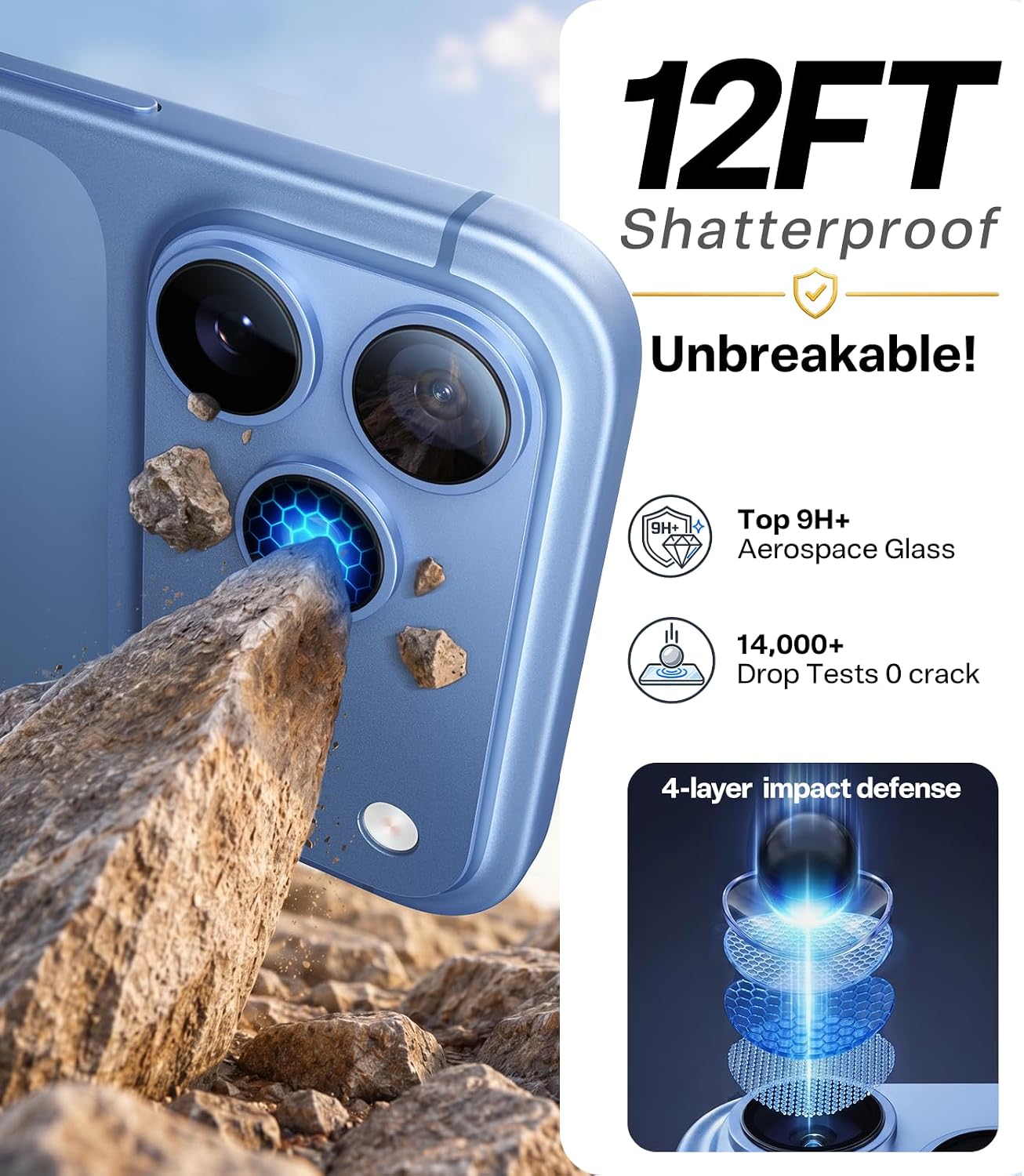 Detalle de TORRAS TOP 9H+ Camera Lens Protector for iPhone 18 Pro Max/18 Pro, Glacier