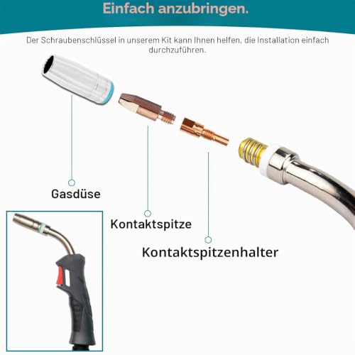 Detalle 2 de EATBALE MIG/MAG-Gasdüsen für 25MB/AK25-Brenner, konisch, 6 Stück mit Schlüssel