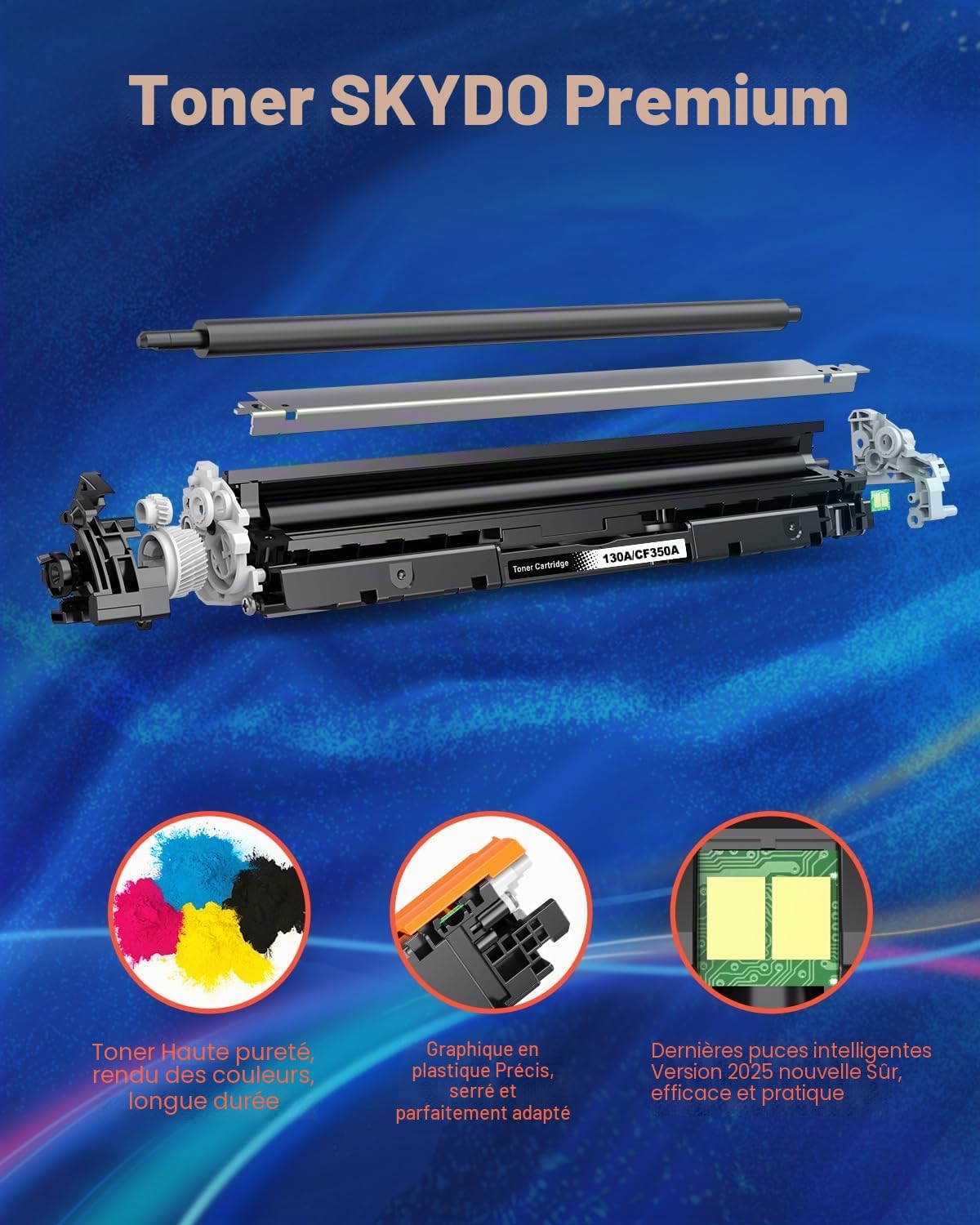 Detalle de Toner 130A Compatible pour HP Color LaserJet Pro MFP M176n/M177fw – Lot 4 cartouches (Noir, Cyan, Magenta, Jaune)