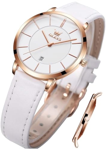 Detalle de OLEVS Ladies Quartz Watch: Ultra-Thin Minimalist Design with Leather Strap