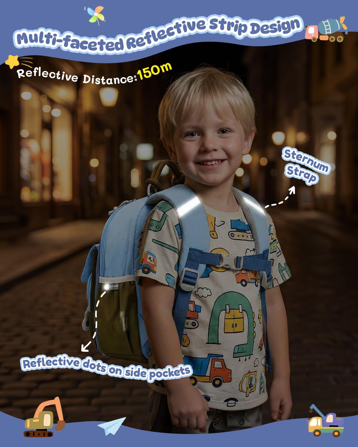 Thumbnail 2 de PROTAURI Kindergartenrucksack Jungen mit Brustgurt – 9.6 L, 3D-Bagger, blau