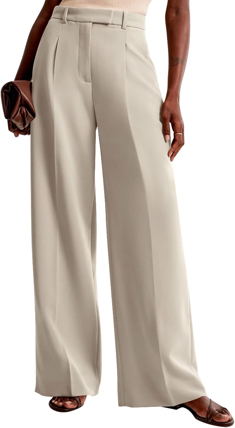 Detalle de NIMIN Wide-Leg Work Pants for Women with Pleats, Pockets, and High Waist