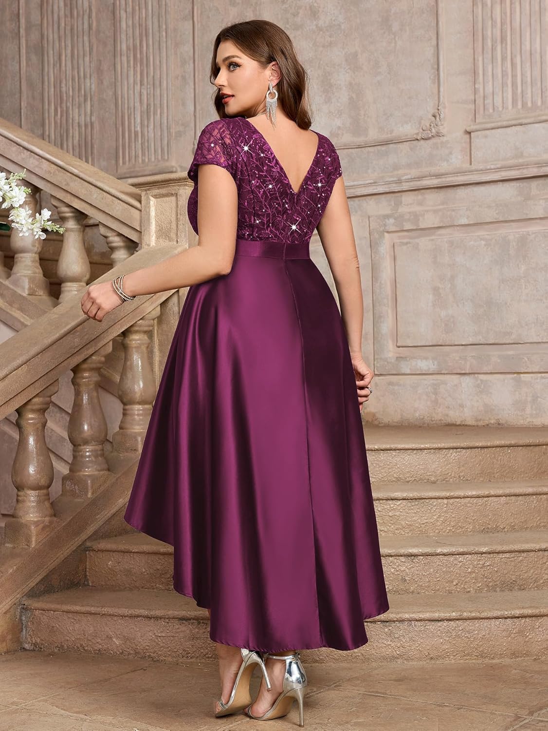 Thumbnail 3 de MISSMAY plus size vintage double V-neck sequin & embroidery wedding guest dress