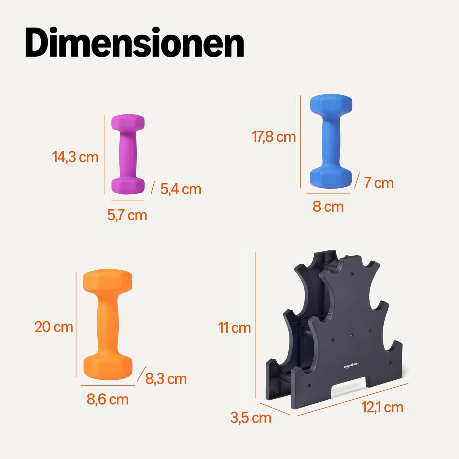 Thumbnail 4 de Amazon Basics Neopren Hantelset mit Ständer – 3 Paar Hanteln (1 kg, 2 kg, 3 kg) in sechseckiger Form