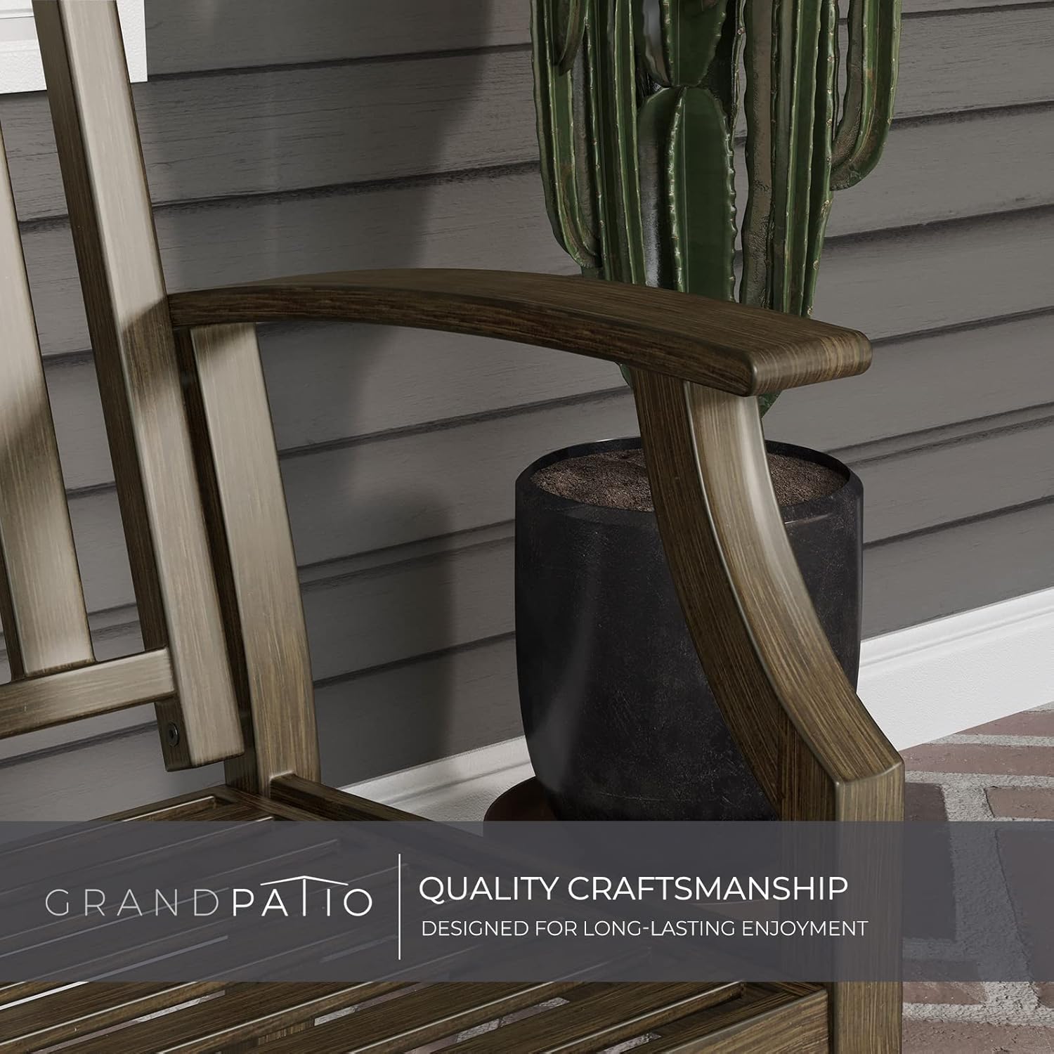 Detalle 2 de Grand patio Outdoor Bench (Dark Brown) – anti-rust metal frame garden bench, 300kg capacity