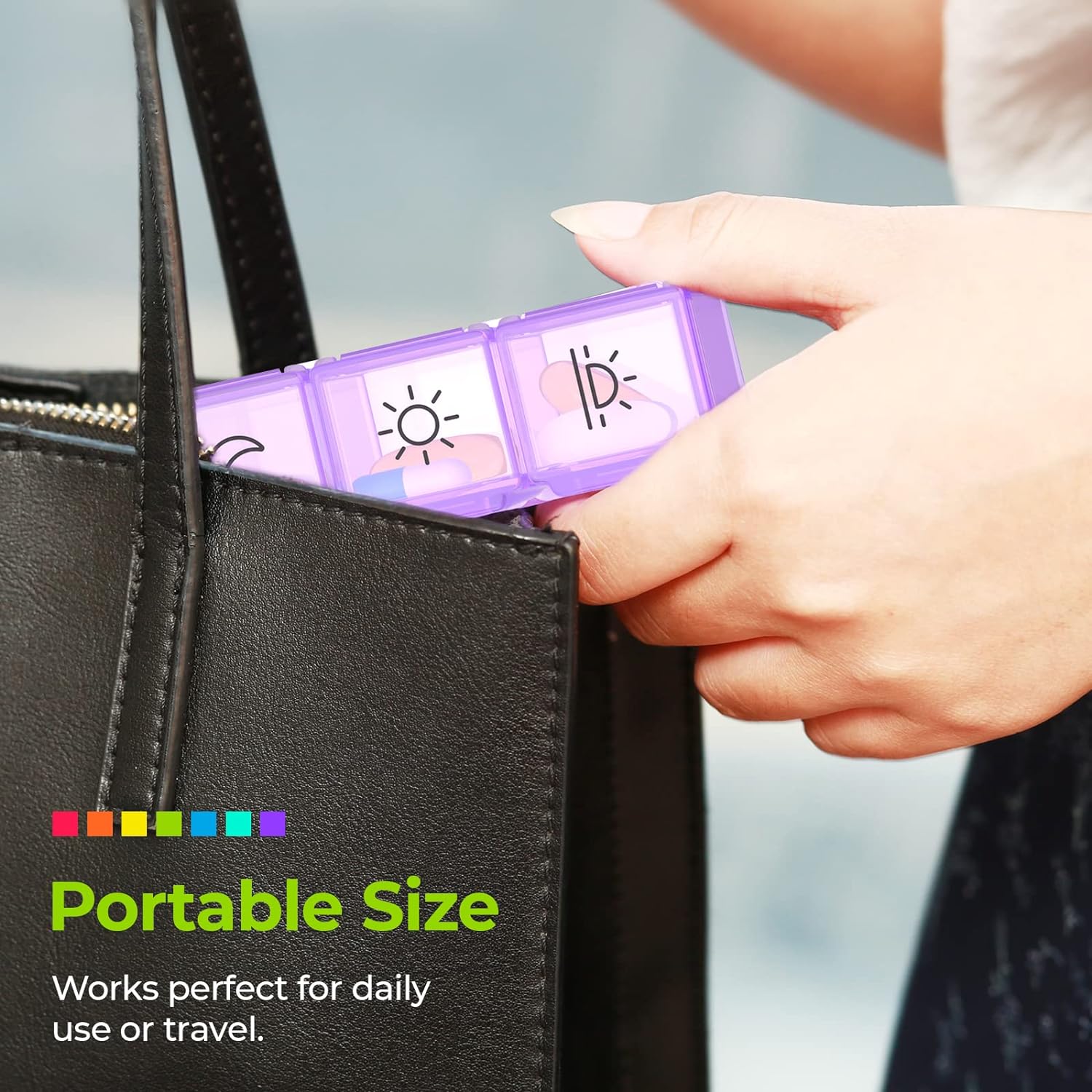 Detalle 1 de AUVON 28‑compartment weekly pill organiser for 7 days 💊