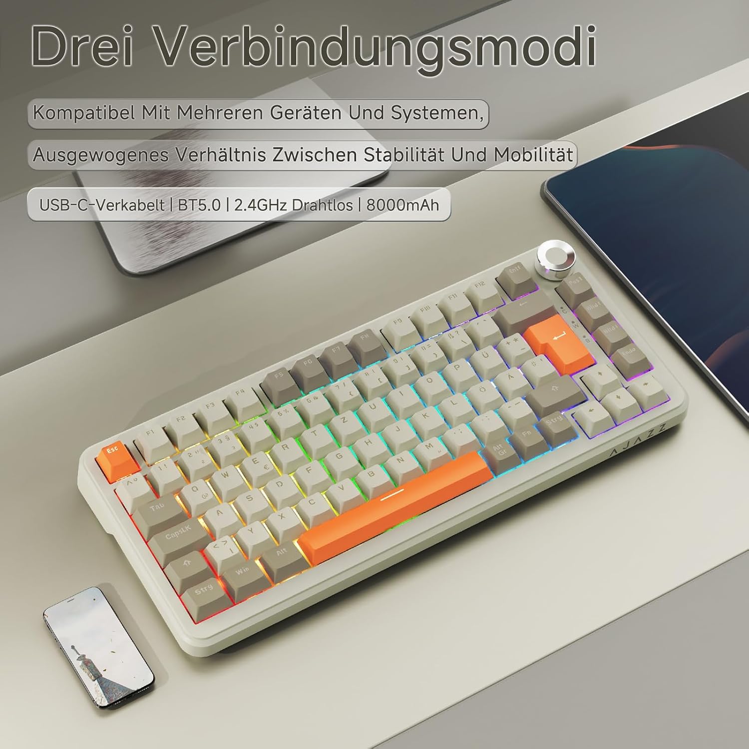 Detalle 2 de AJAZZ AK820 MAX Wireless Mechanical Keyboard 8000 mAh
