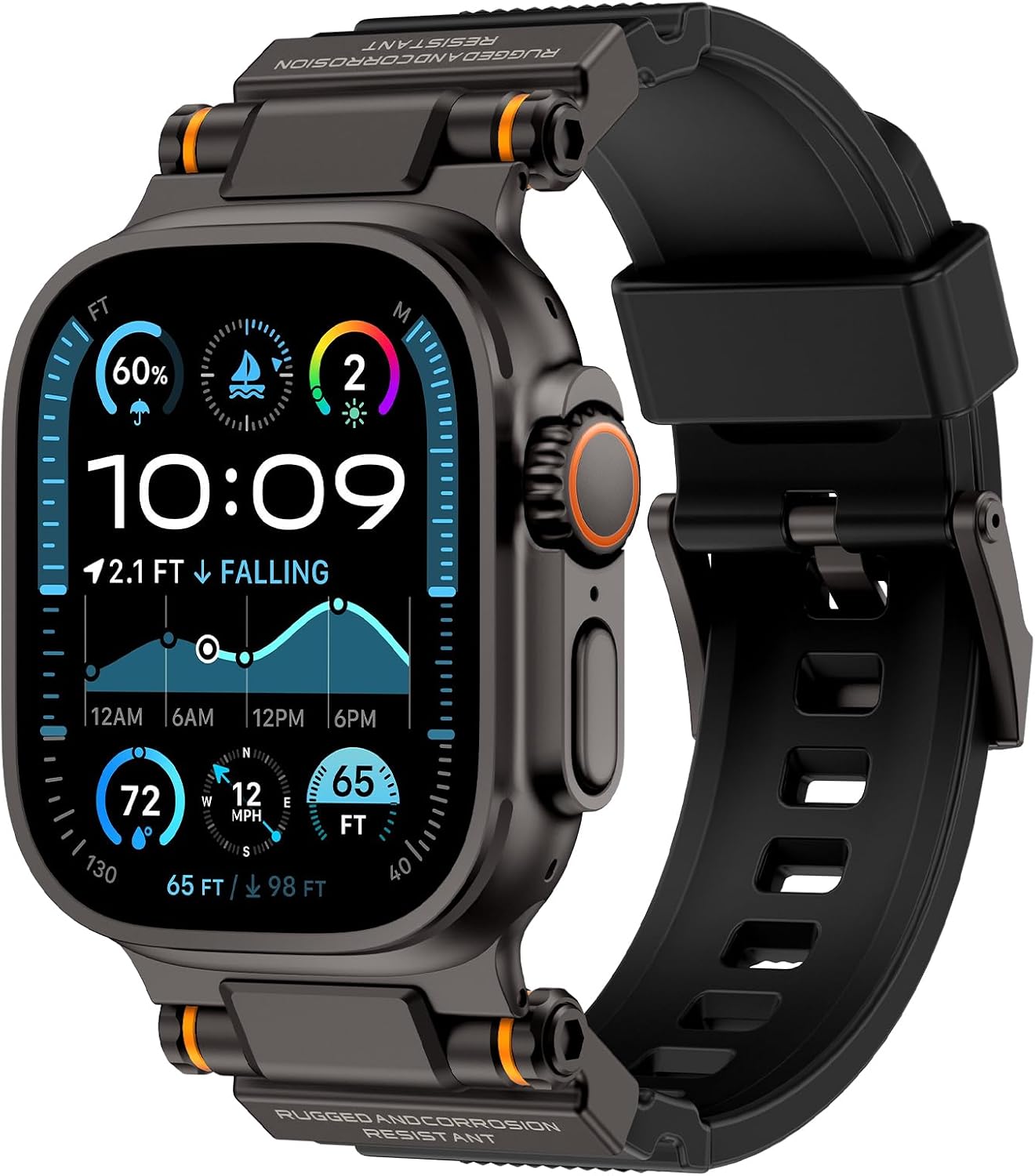 Detalle de FOAMUNOC Apple Watch用ラギッドスポーツバンド 316Lステンレススチールコネクター・通気性液体シリコン