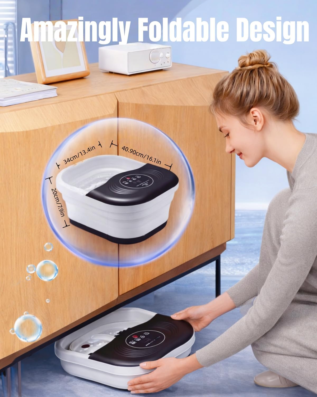 Thumbnail 4 de SPA4PIEDS Collapsible Heated Foot Spa Bath with 8 Rollers and Pumice Stone (Black)