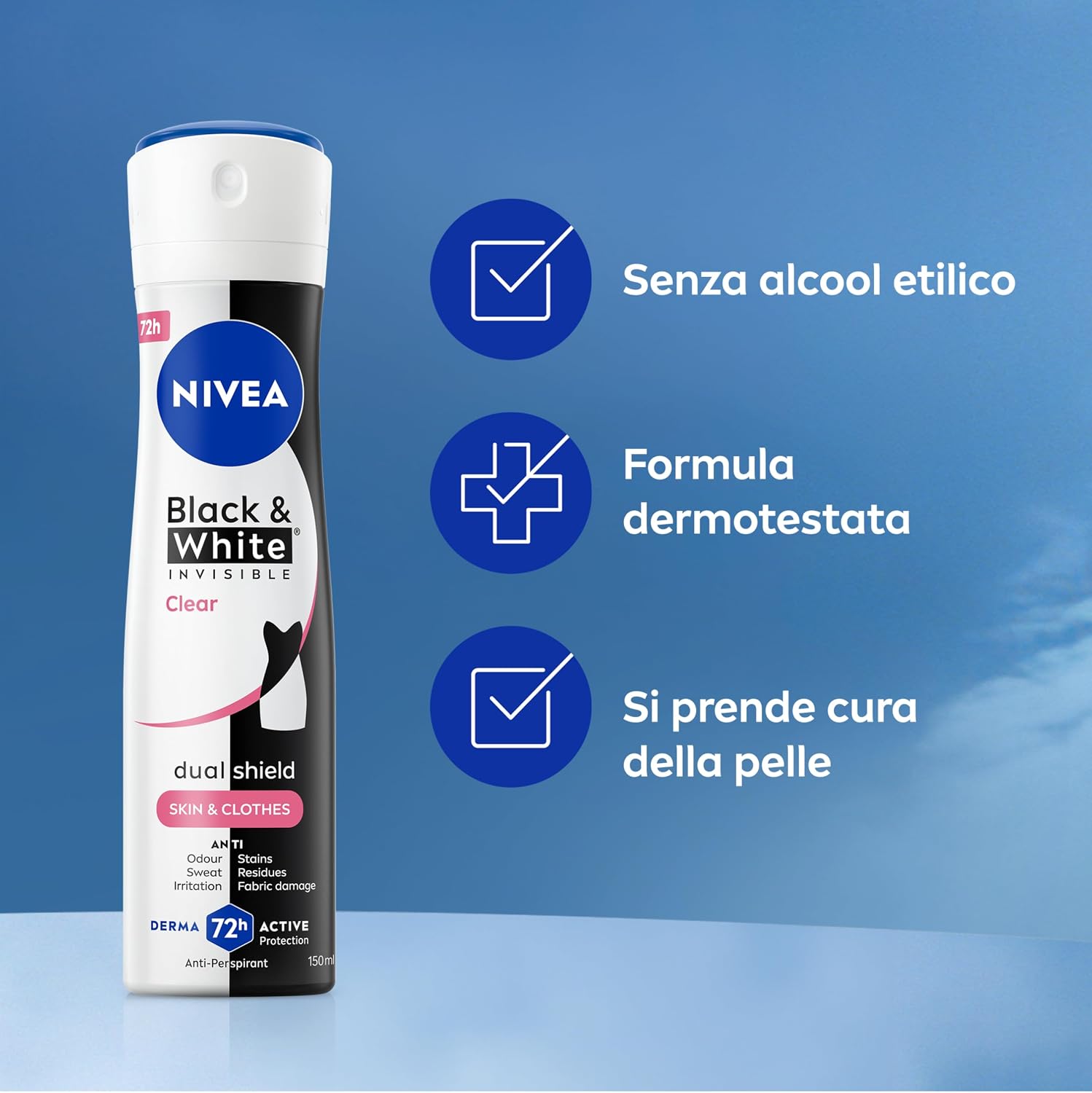 Detalle de NIVEA Black & White Invisible Original Spray – Deodorante antitraspirante 6 x 150 ml
