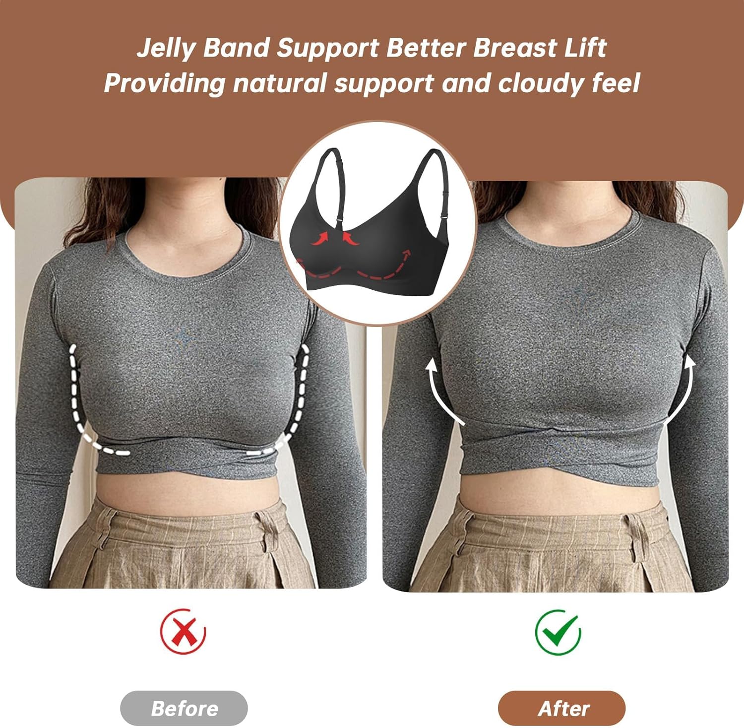 Detalle 2 de OEAK Womens Wireless Push Up Bra 4‑Row Hooks 🎀