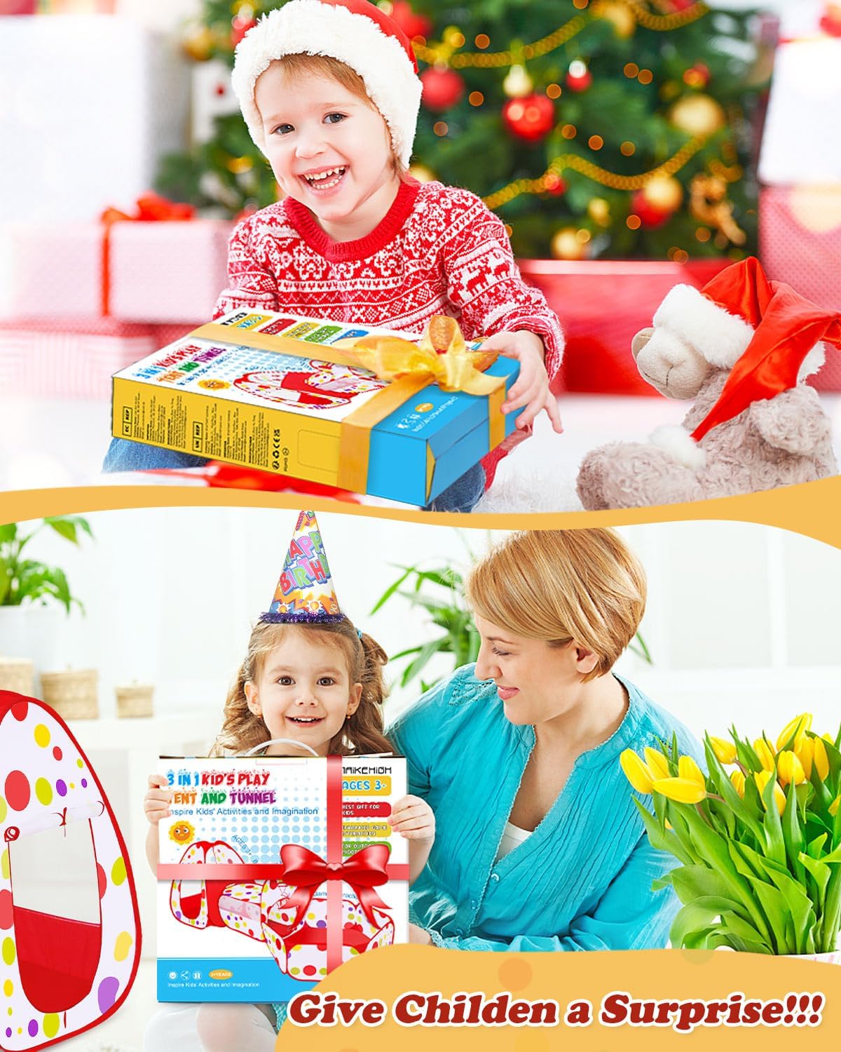 Thumbnail 5 de MAIKEHIGH 3 in 1 Kids Play Tent with Pop-Up Crawl Tunnel & Ball Pit (Foldable Indoor/Outdoor Playhouse)