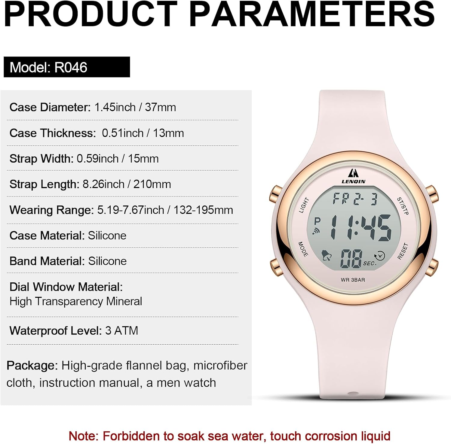 Thumbnail 6 de LN LENQIN Damen Digitaluhr mit Stoppuhr, Kalender und Silikonarmband
