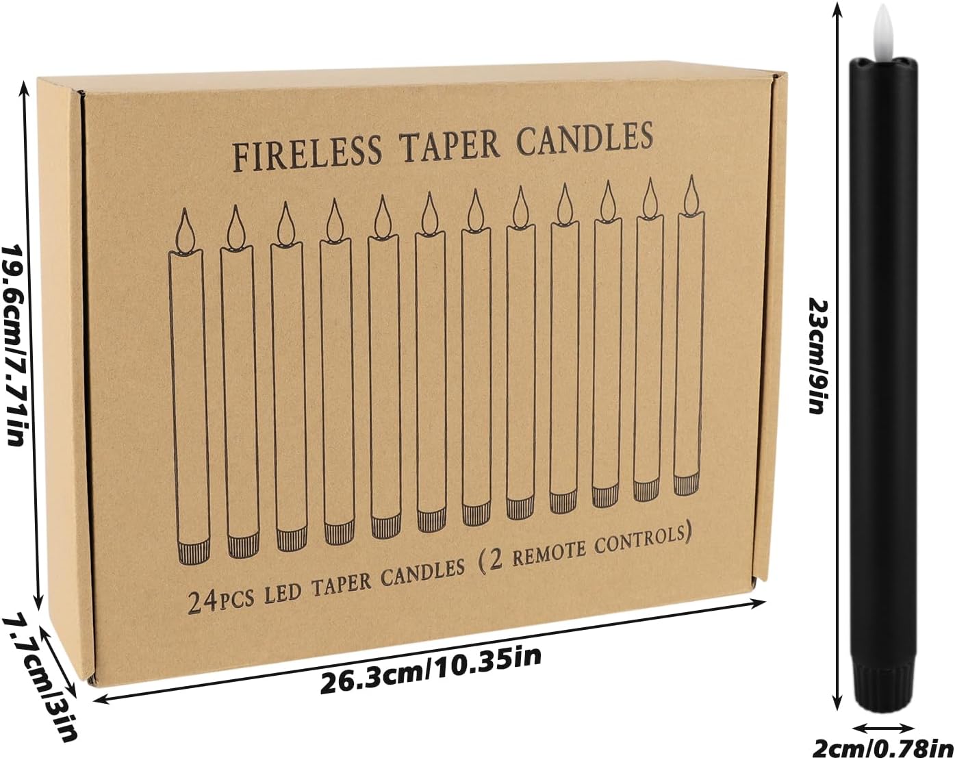 Detalle de TLNFHRPI RTY1023 Black Flameless Taper Candles, 24-Pack with Remote and Timer