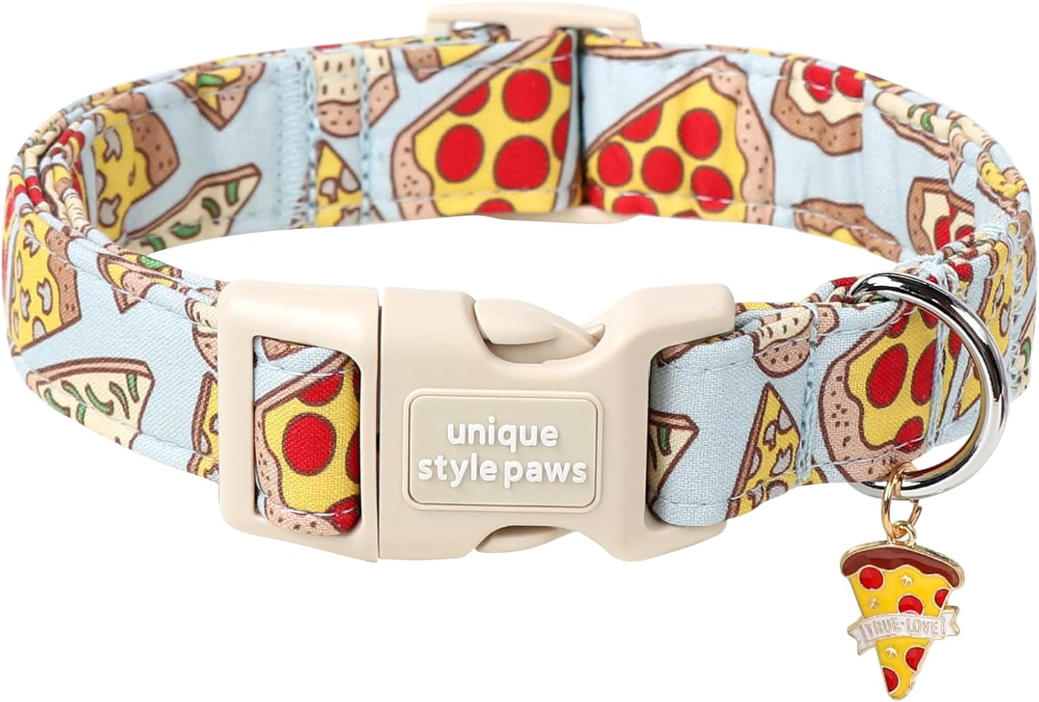 Detalle de Unique Style Pizza-Halsband aus Baumwolle – verstellbares Pfoten-Design Halsband mit Schnellverschluss