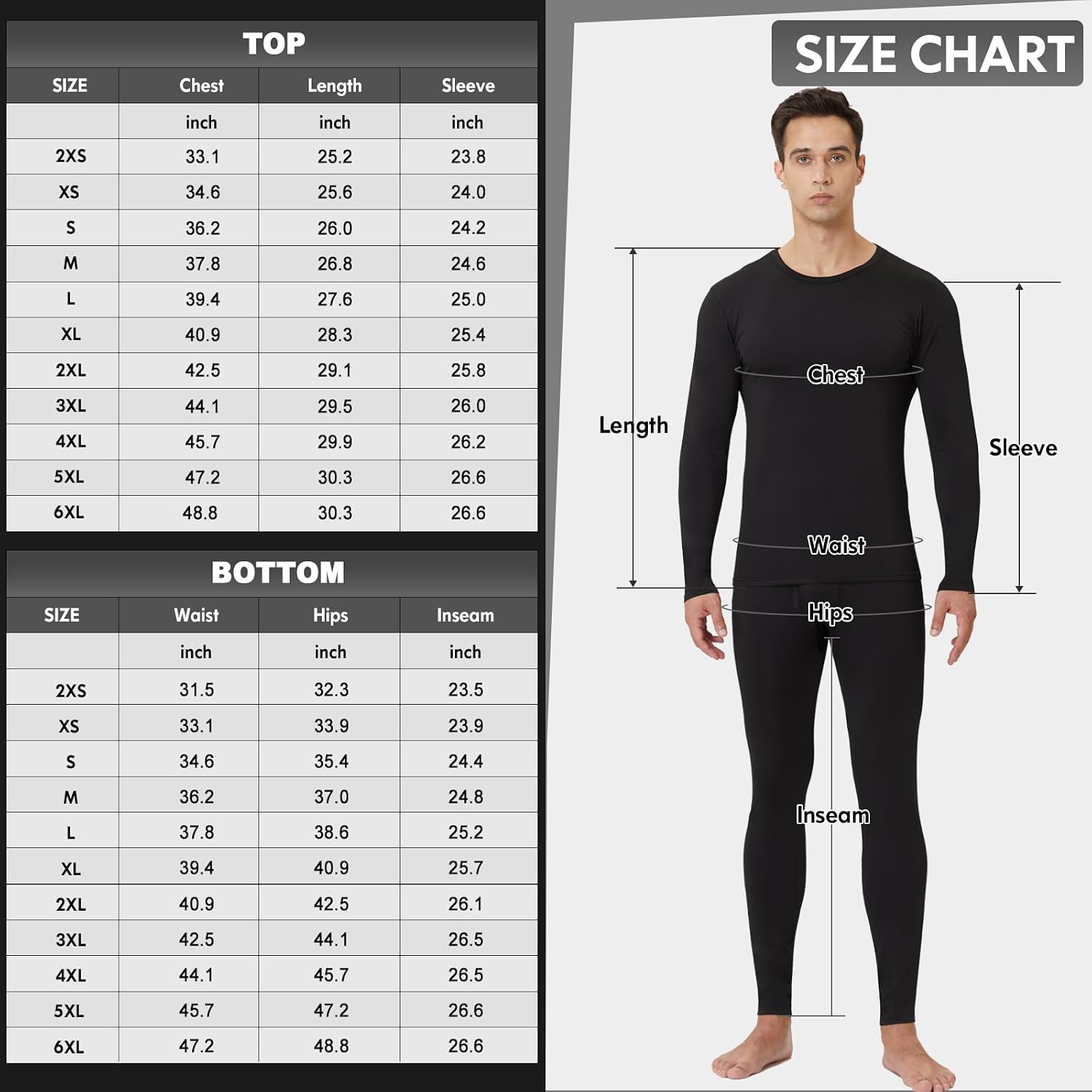 Thumbnail 5 de CL convallaria Men's Thermal Underwear Set fleece-lined base layer top and bottom 🩲