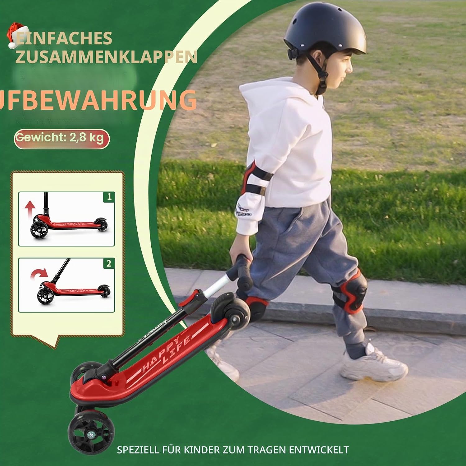 Detalle de besrey Kinder-Scooter Big Wheels – Faltbarer Tretroller mit LED-Lichtern, 4-stufig höhenverstellbar