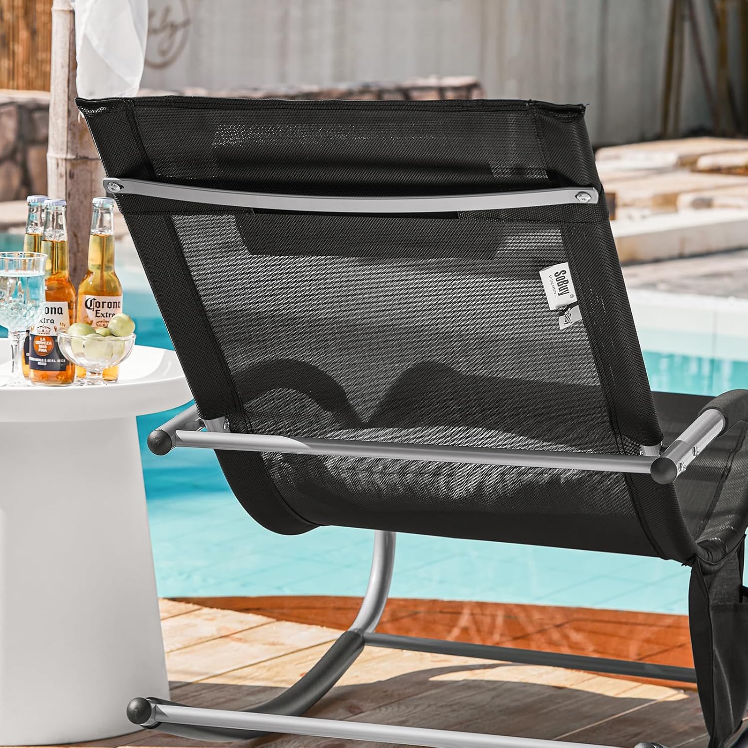 Detalle de SoBuy Lot de 2 Chaises Longues Transat Pliable Ja… Noir – Bain de Soleil Ergonomique à Bascule Relax