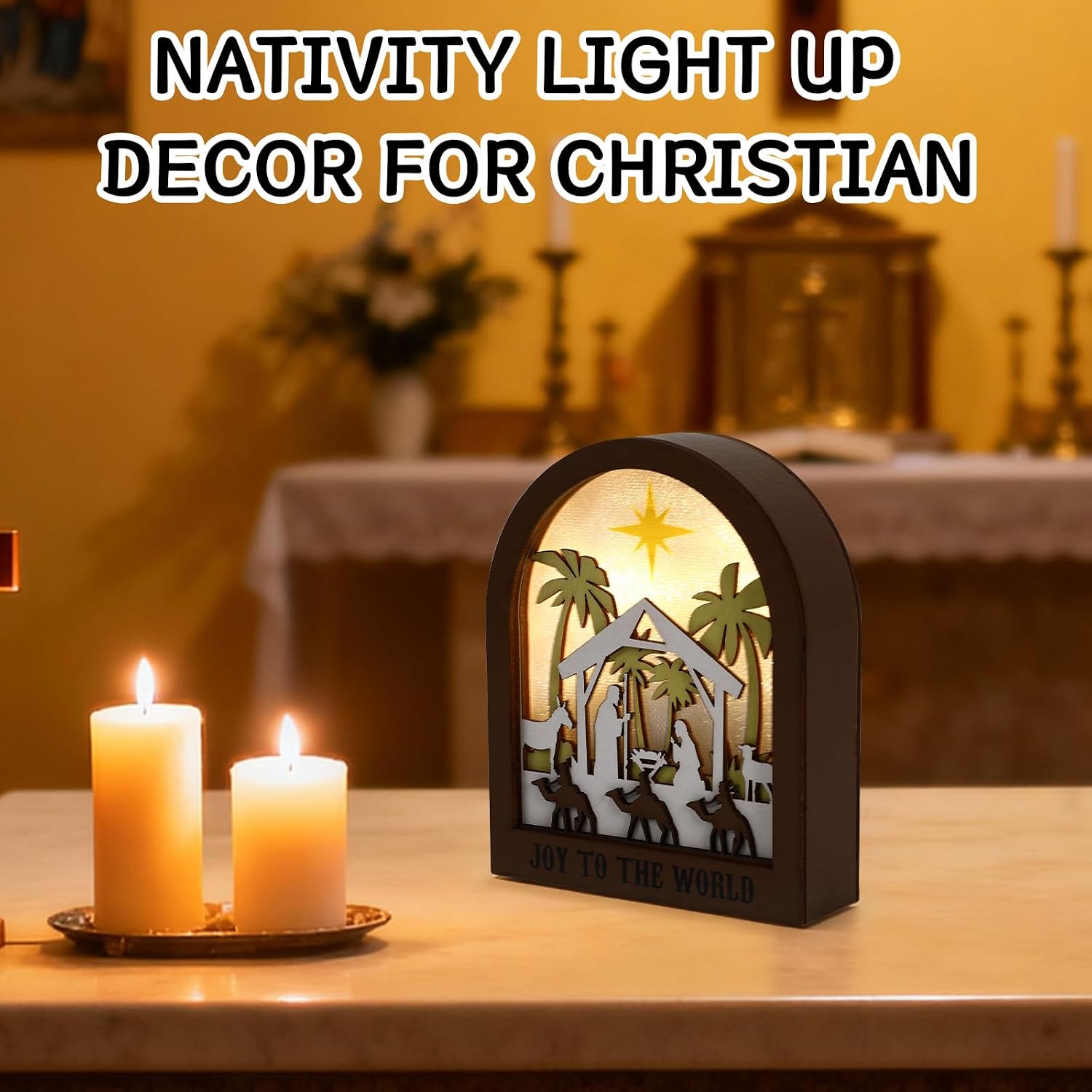 Detalle de JULEASEL Christmas Village Tabletop Decor, Layered Wood