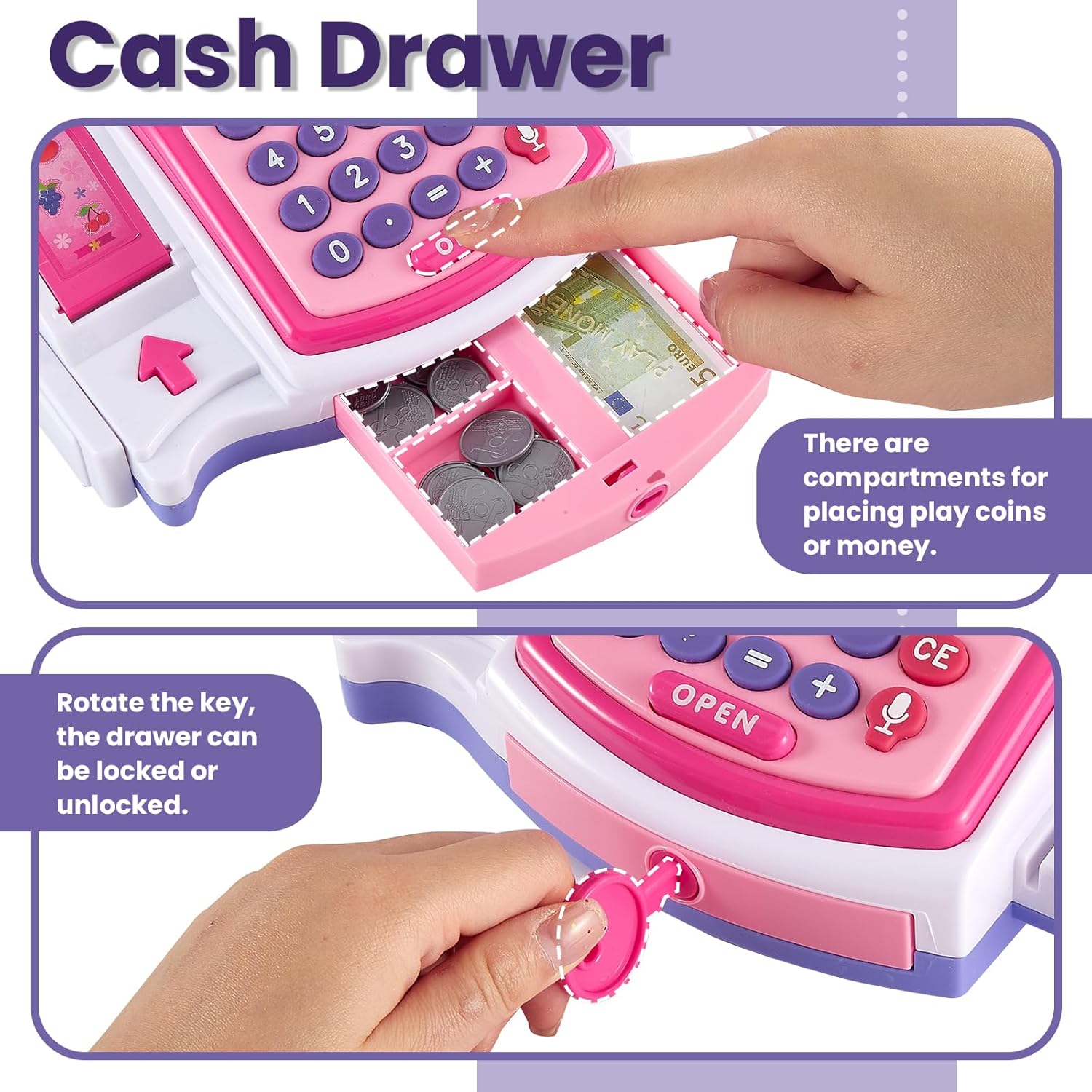 Thumbnail 3 de BUYGER Kids Toy Till Cash Register with Receipt Printer Scanner – Pretend Play Cashier Set