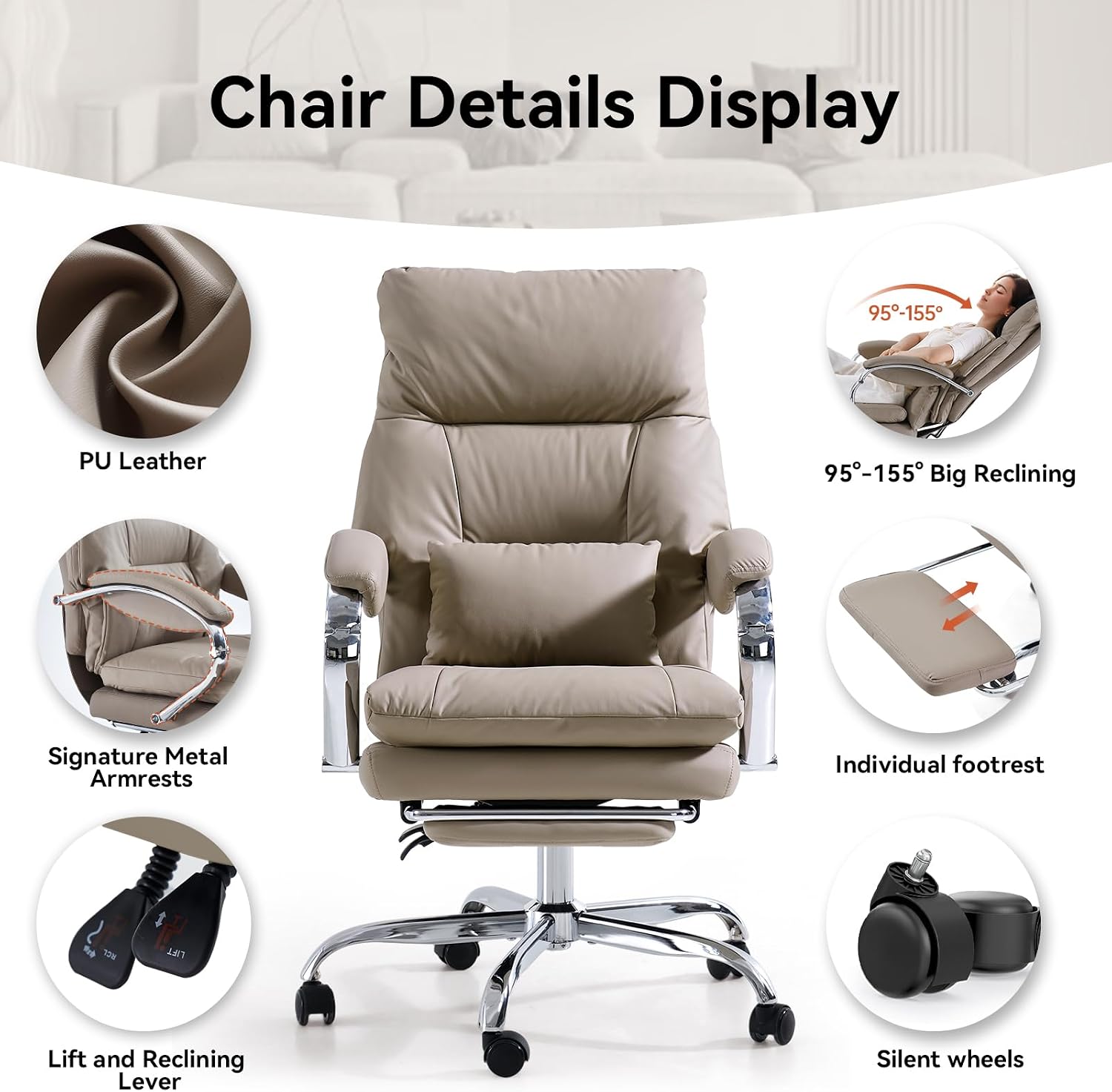 Thumbnail 6 de EMIAH Sedia da Ufficio Direzionale con Poggiapiedi – ergonomia, comfort e stile khaki