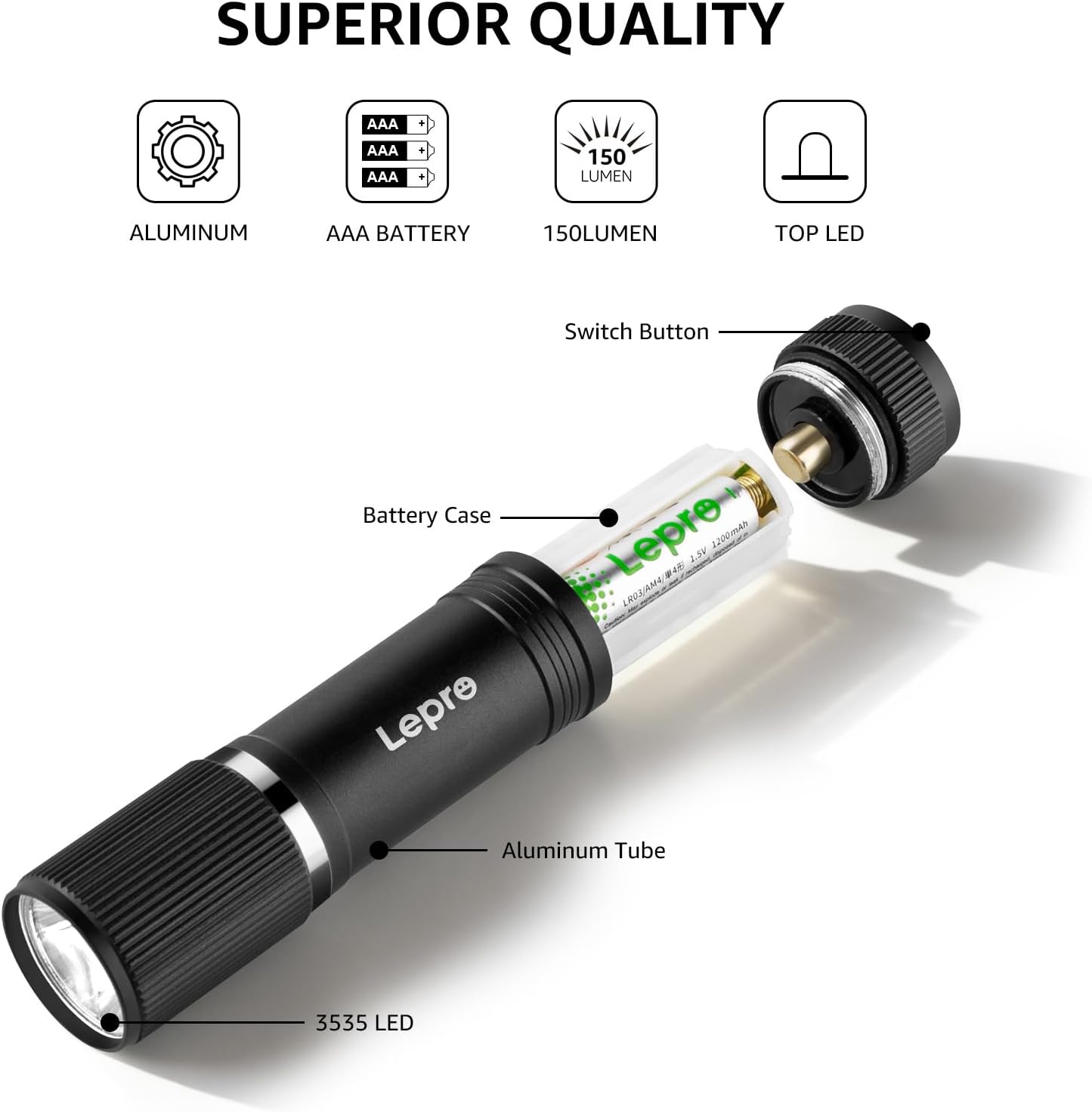 Thumbnail 3 de Lepro Small Torch Battery Powered LED Flashlight