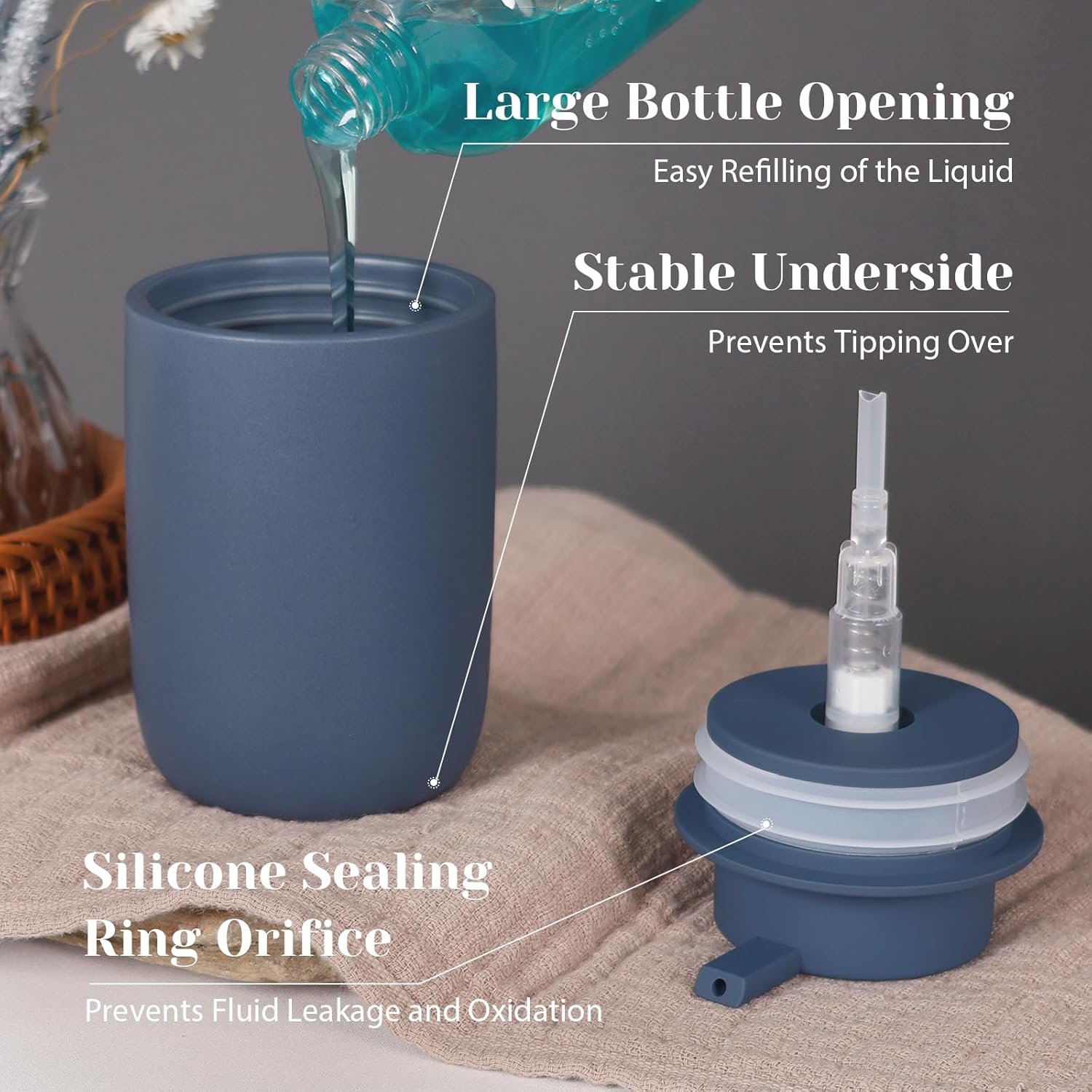 Thumbnail 4 de Autumnlife Keramik Seifenspender Set, 2 Stück – blau, 350 ml, mit großer Pumpe und Etiketten