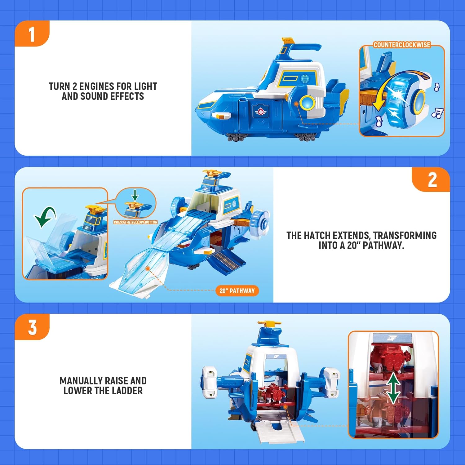Detalle de Super Wings Airport World Playset mit 2 Spielzeug-Flugzeugen und transformierbaren Transform-a-Bots-Robotern (ab 3 Jahren)