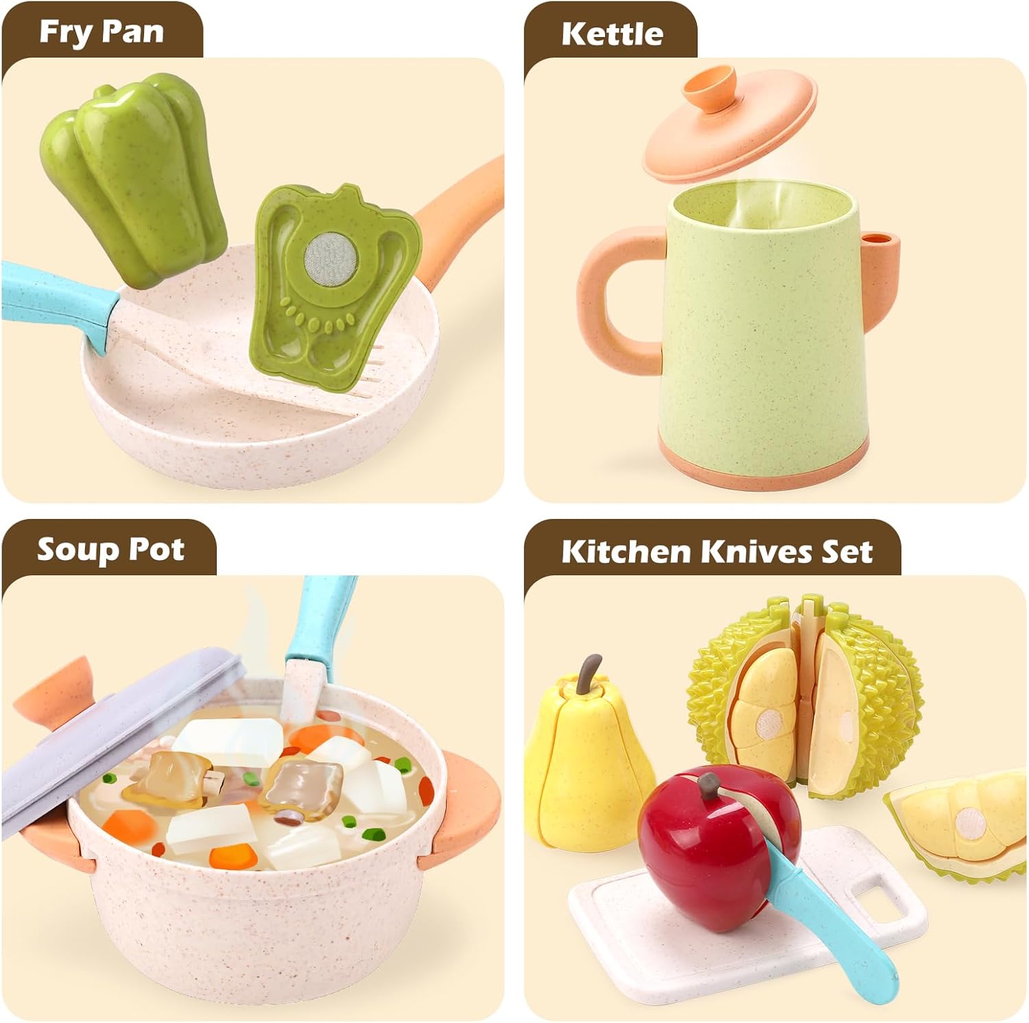 Thumbnail 2 de RUIDYA Kids Kitchen Accessories 61-piece Pretend Play Cutting Fruit & Cookware Set