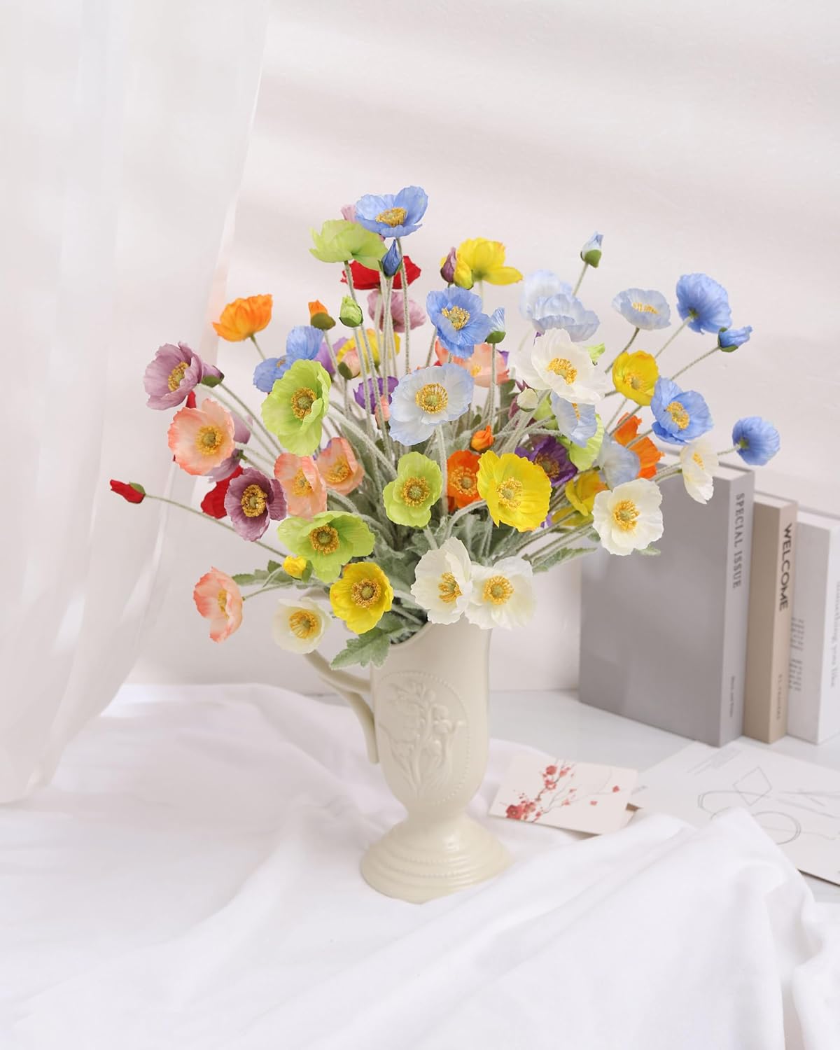 Thumbnail 5 de DuHouse 6 Pcs Artificial Poppies Flowers – Silk Poppy Arrangements for Home, Office and Events (Light Purple)