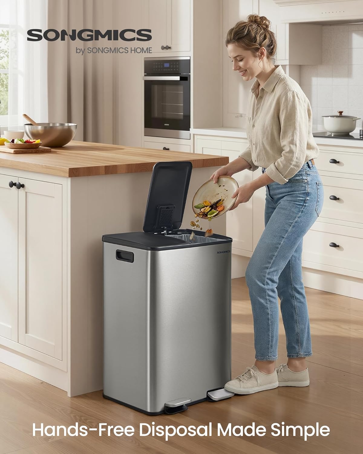 Thumbnail 1 de SONGMICS Kitchen Bin, 2 x 8 Gallon Dual-Compartment with Soft-Close Lid (LTB741EZ01)