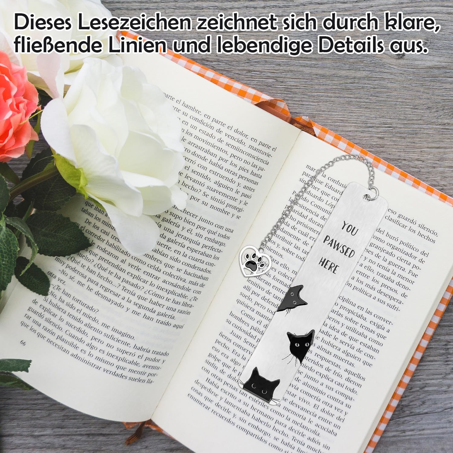 Thumbnail 3 de Lesezeichen Katze aus Edelstahl – süßes Katzenmotiv mit Anhänger, robustes Bookmarks Zubehör