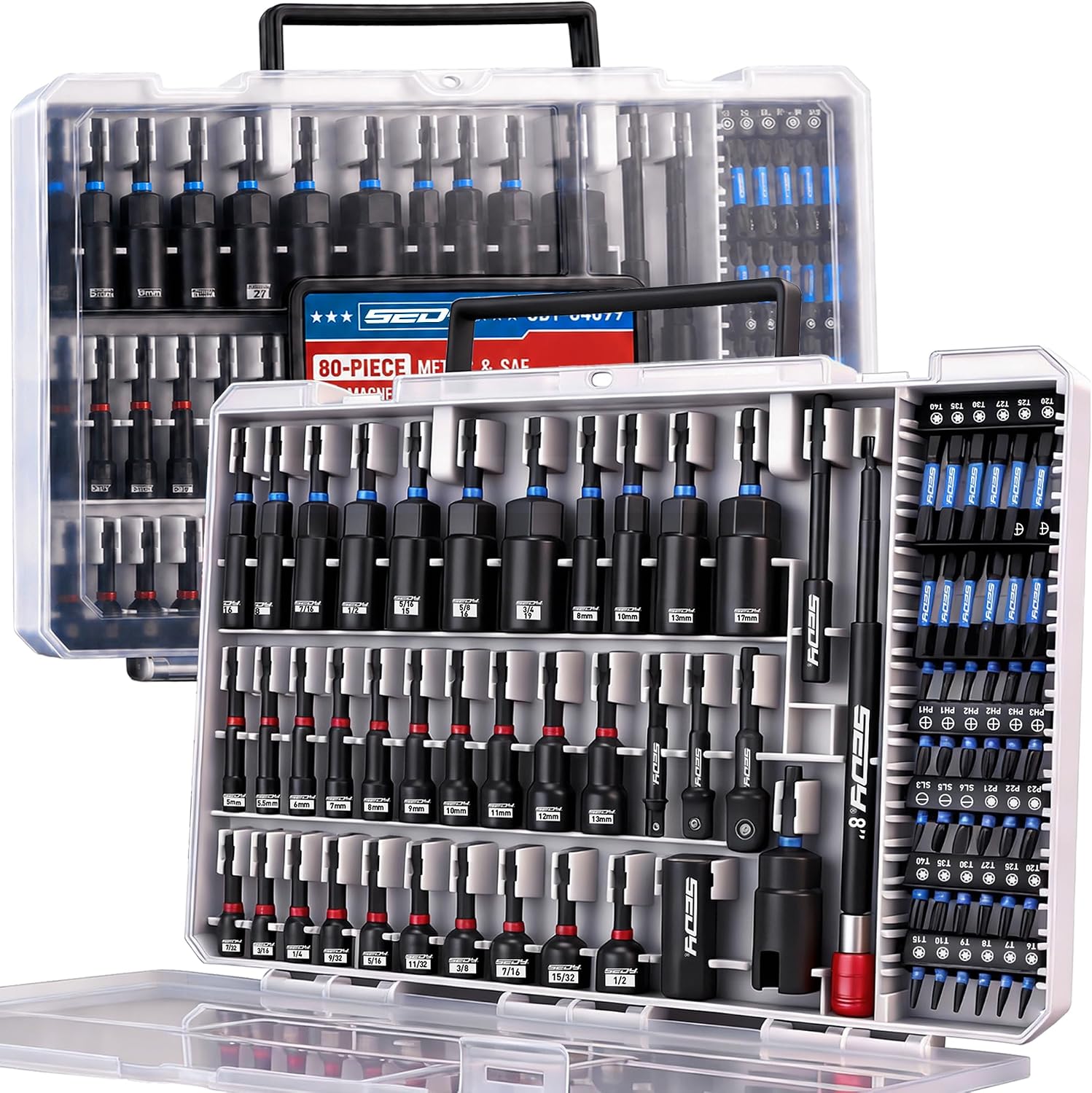 Detalle de SEDY 84099 80-Piece Magnetic Impact Nut Driver Set, Metric & SAE