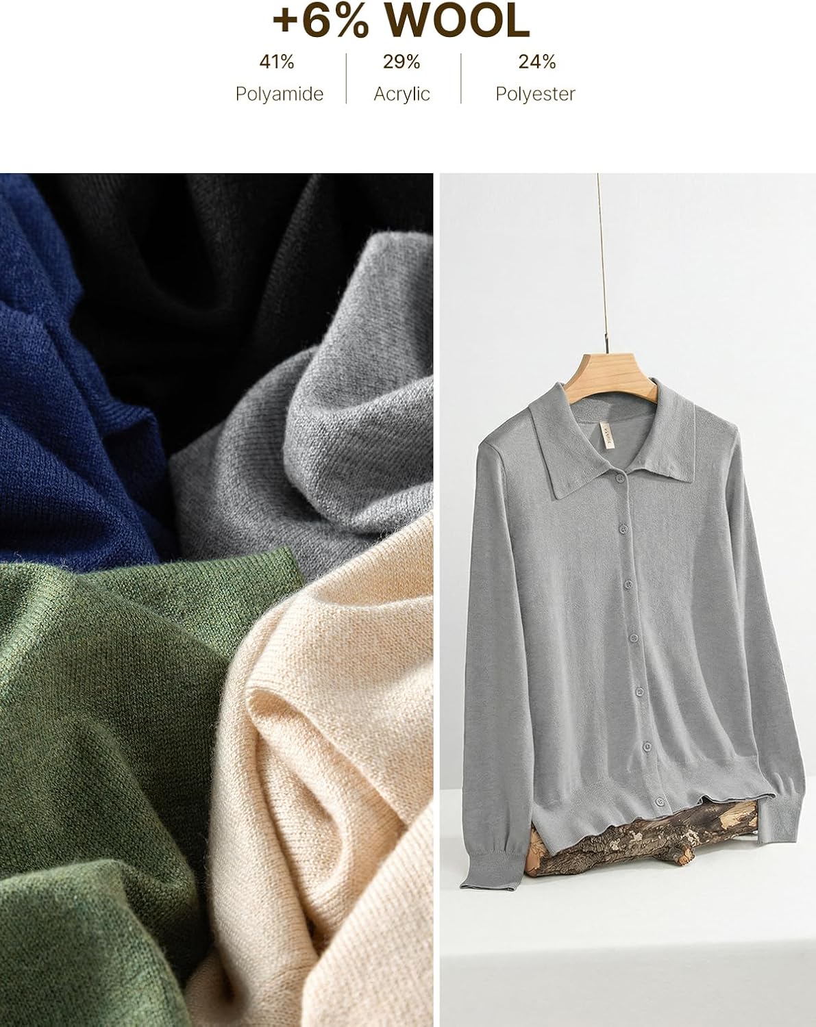 Thumbnail 4 de EVALESS Women's Lightweight Wool-Blend Button-Front Cardigan Sweater