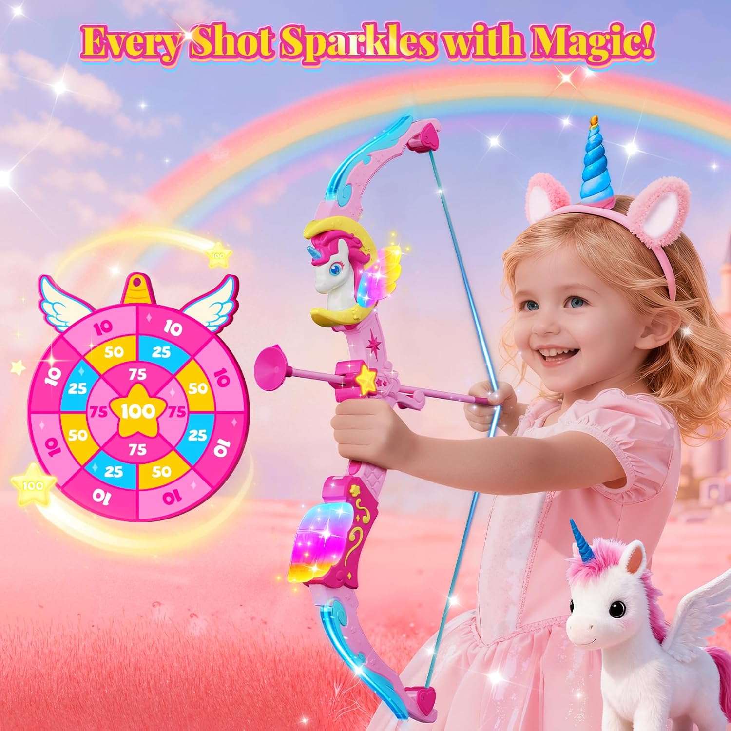 Detalle de Unicorn Girls Bow and Arrow Set 8 suction arrows