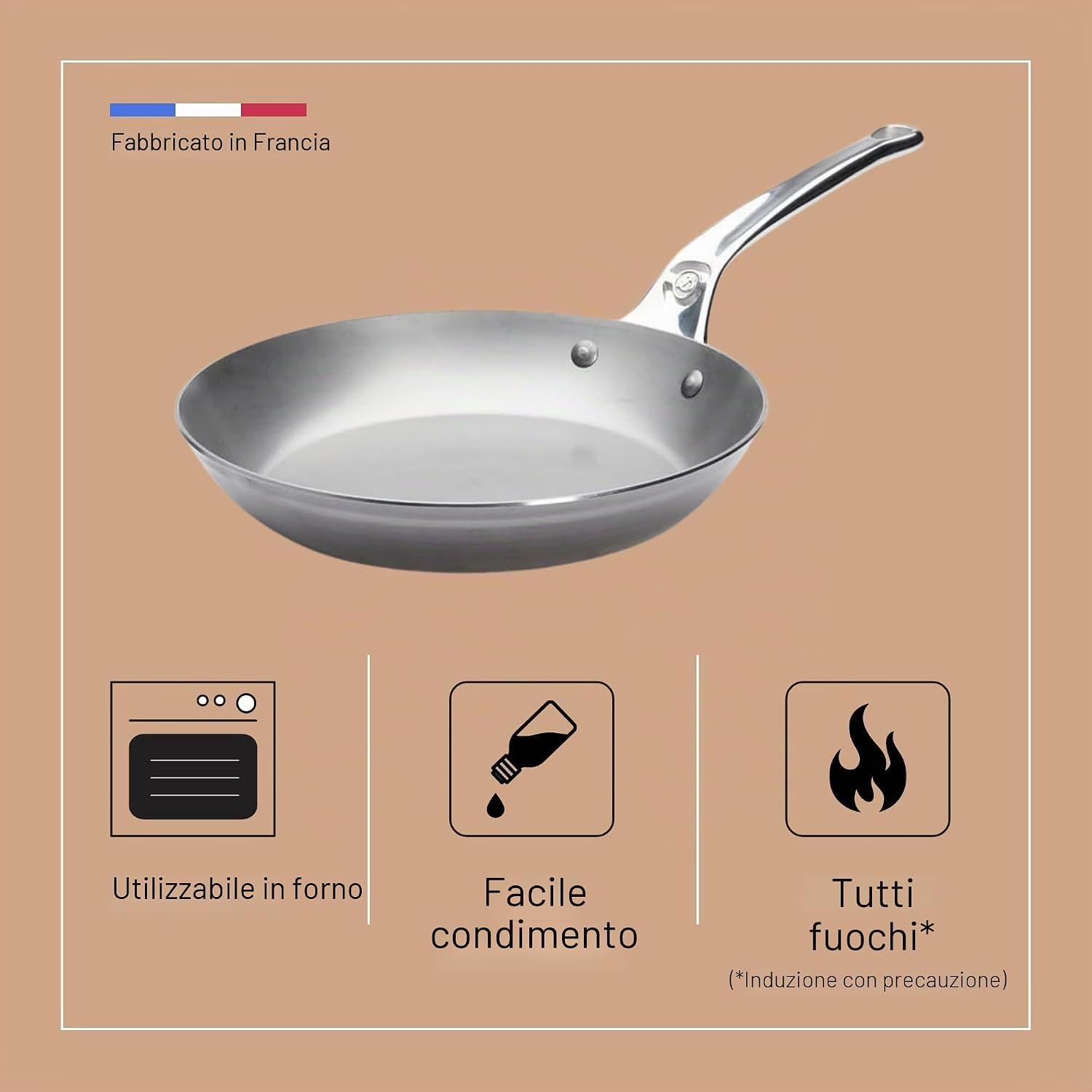 Detalle de De Buyer Padella tonda Mineral B Pro con manico da 28 cm: sapore autentico e cottura uniforme