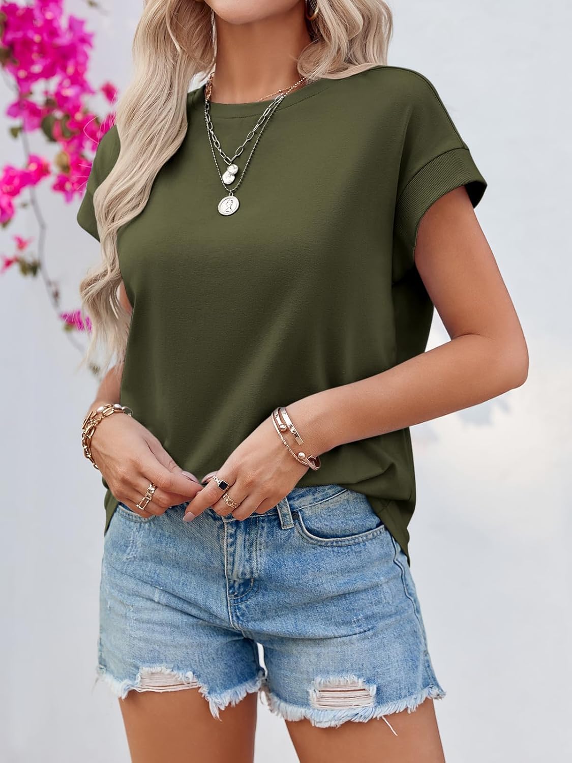 Thumbnail 3 de Tankaneo Women’s Cap Sleeve Tank Top (Crew Neck) — Solid Loose Fit Basic Tee