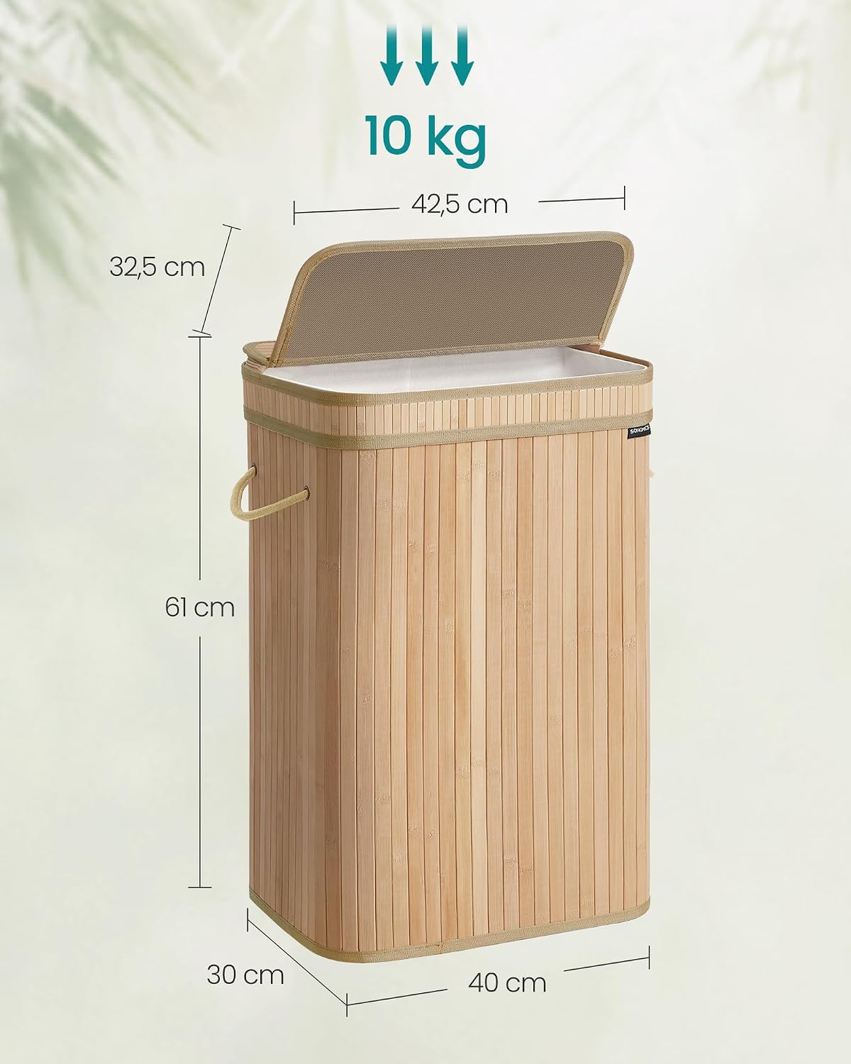 Detalle 1 de SONGMICS LCB061N01V1 tvättkorg med lock, 72 liter, bambu och uttagbar tvättpåse