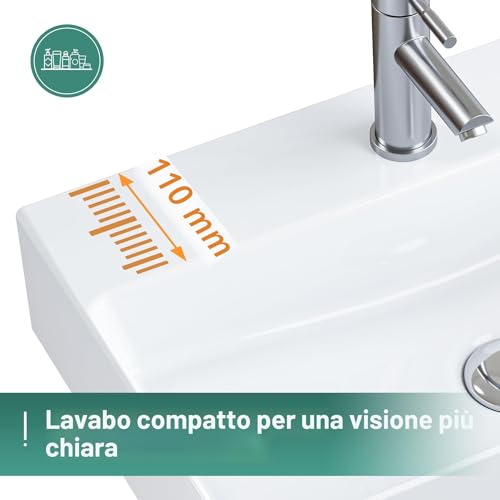 Thumbnail 8 de HOROW Lavabo a parete sospeso in ceramica bianco 46x31 cm – design moderno e facilità di pulizia