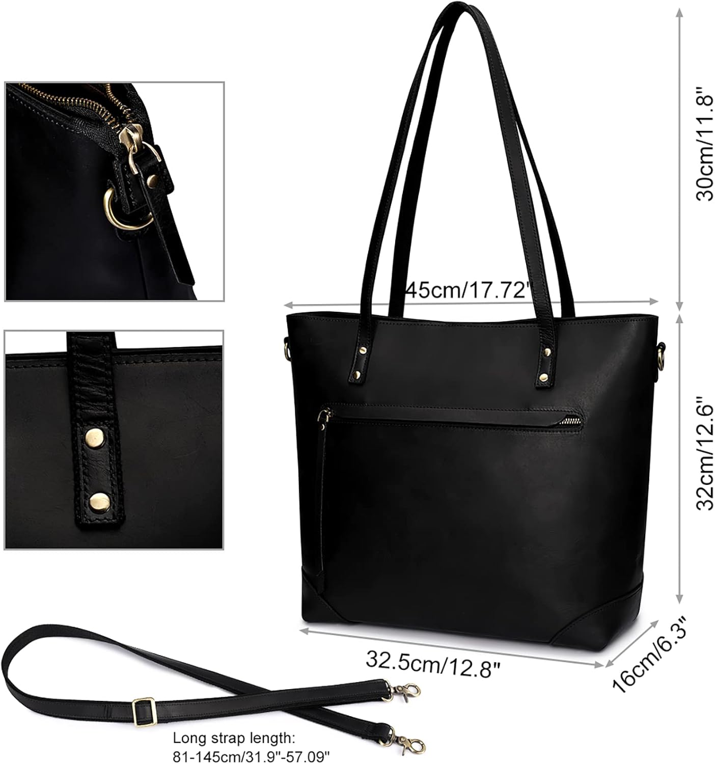 Detalle de S-ZONE Sac Fourre-Tout Vintage 3-Voies en Cuir Crazy Horse – Polyvalent et Confortable