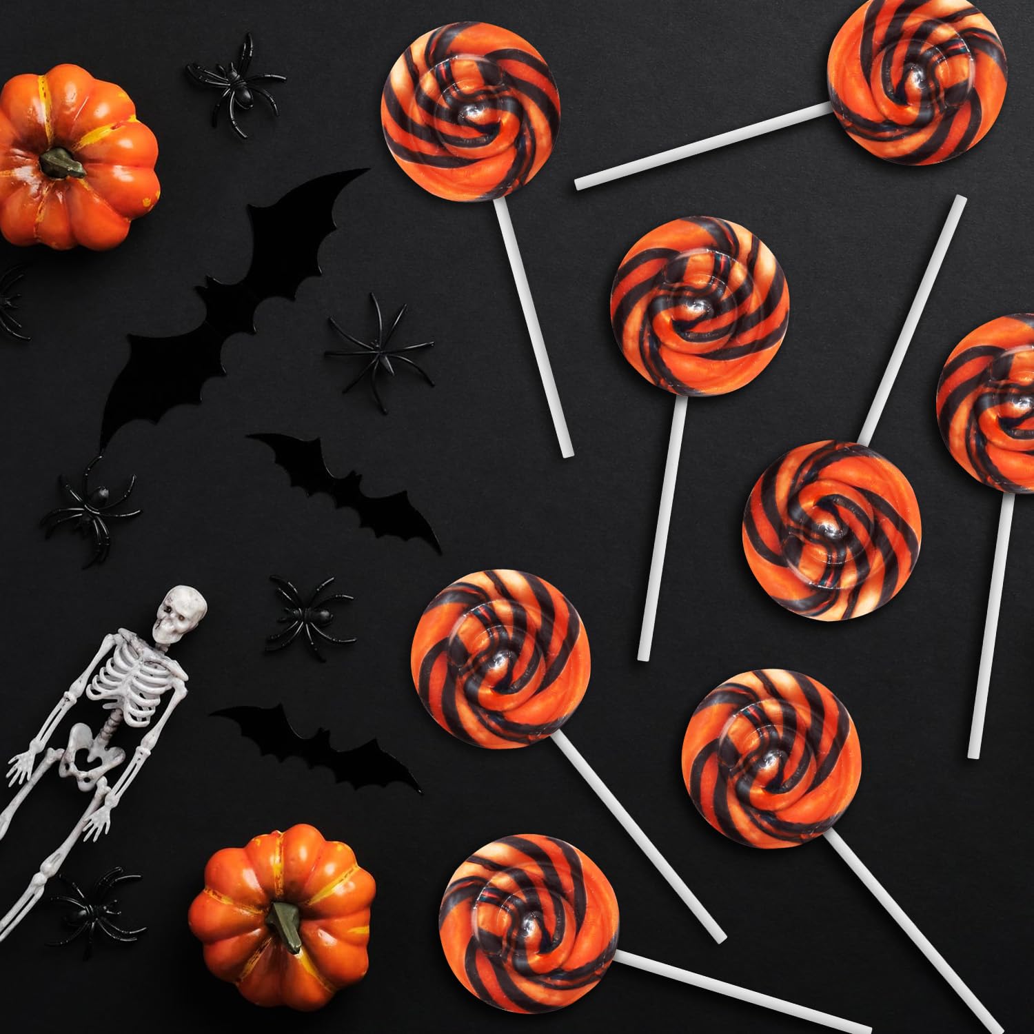Detalle 2 de Yumzo Halloween Orange and Black Swirl Lollipops, Individually Wrapped, 50 Pack