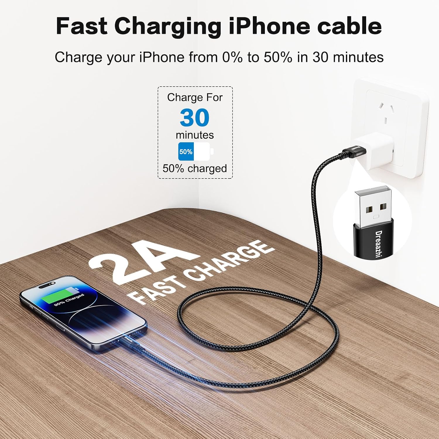 Detalle 2 de Dreaazhi Extra Long 5M Lightning Cable for iPhone