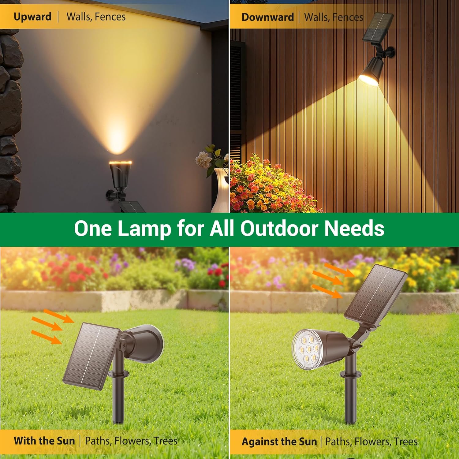 Detalle de GEARLITE Lot de 4 Spots Solaires Extérieur Jardin – 1200 Lumens, IP65, Montage Flexible