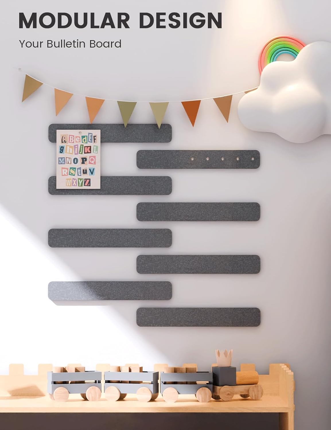 Thumbnail 2 de Fluxynara 8-Pack Felt Strip Bulletin Board System (Charcoal Gray) — 33x5 cm