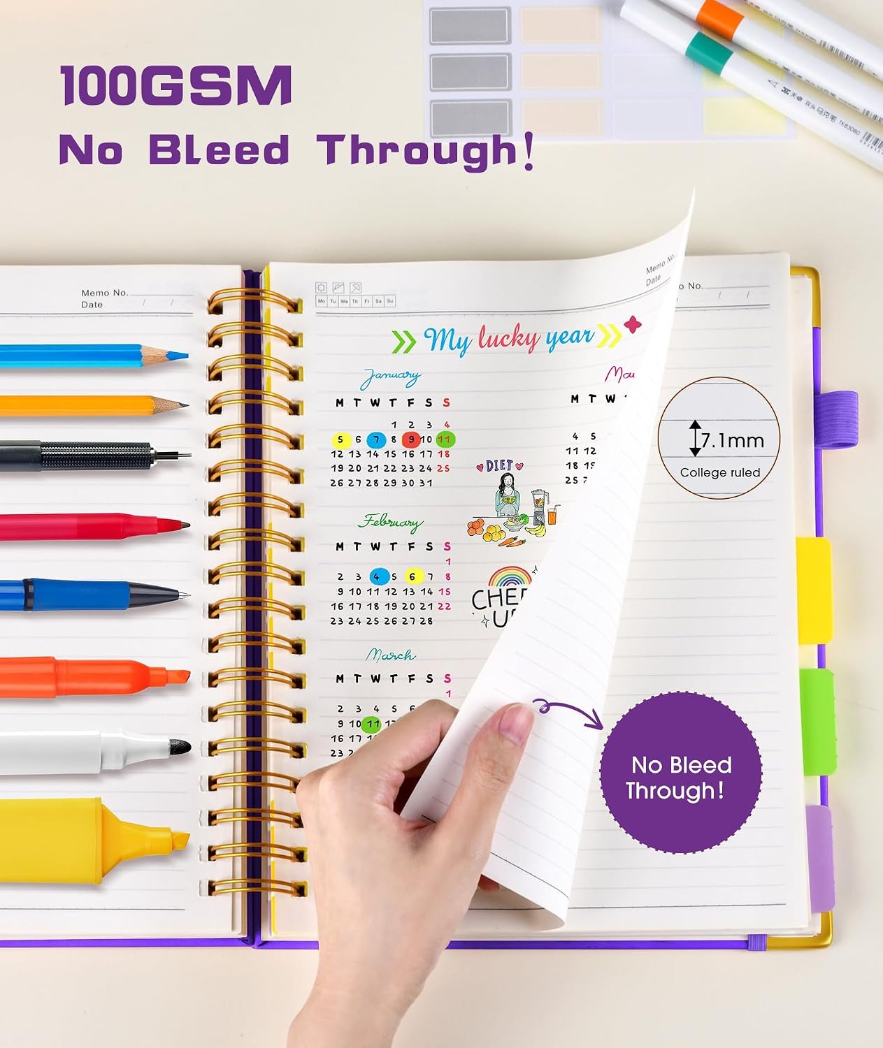 Detalle 1 de dilitego 5-Subject Spiral Notebook, 300 Pages, Leather Hardcover, Removable Dividers