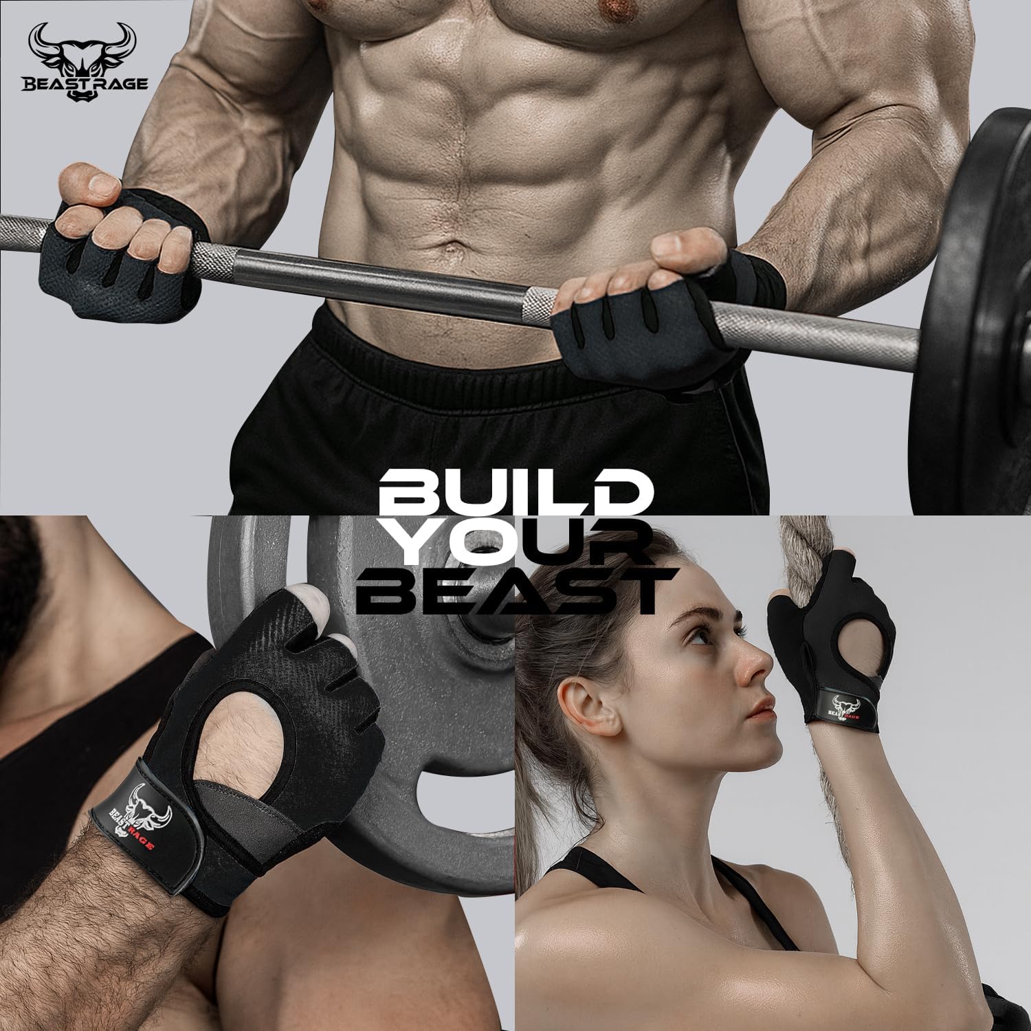 Thumbnail 6 de BEAST RAGE Fingerless Workout Gloves