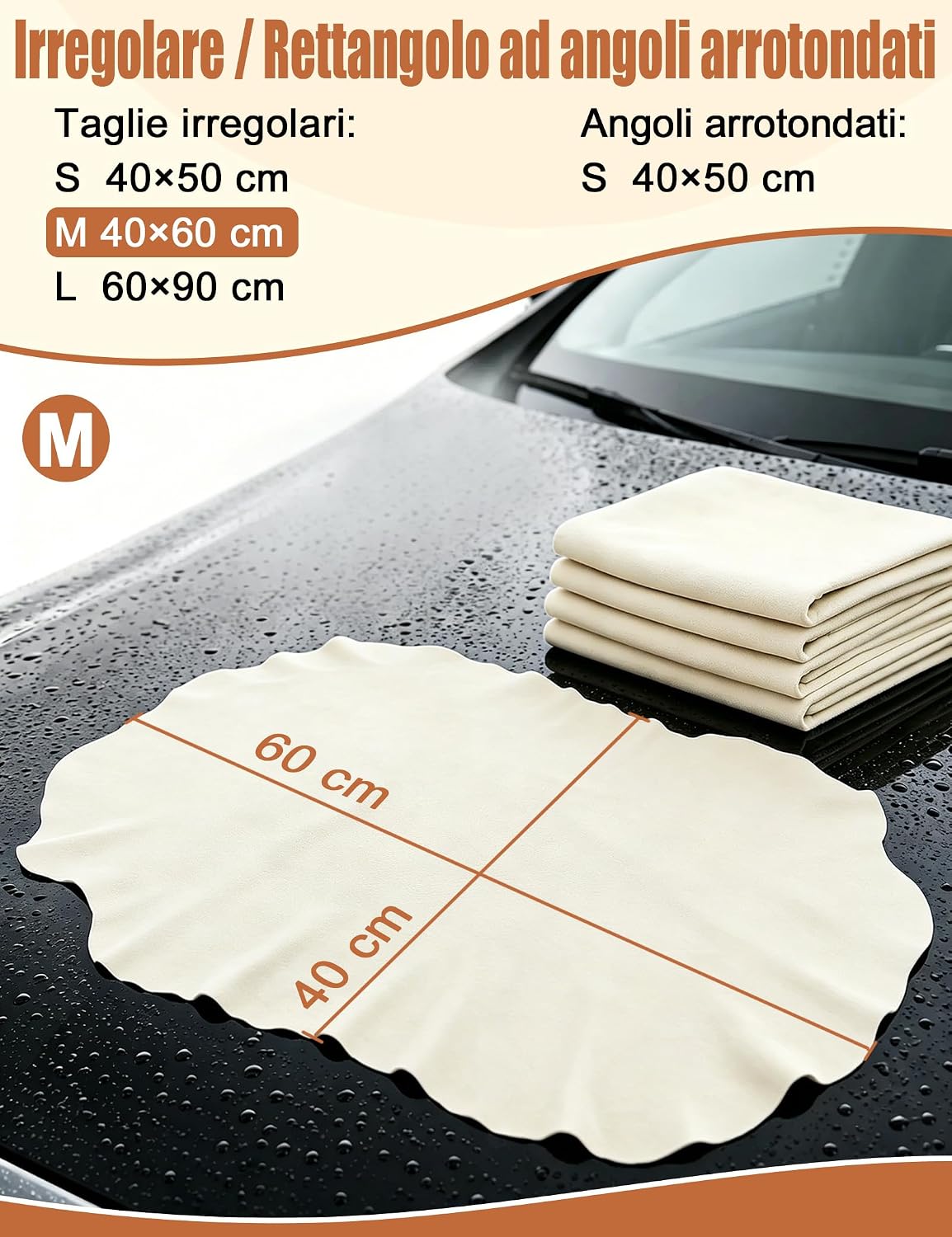 Detalle de Turnart Pelle di Daino per Auto 60x40 cm – Asciugatura Naturale Senza Graffi