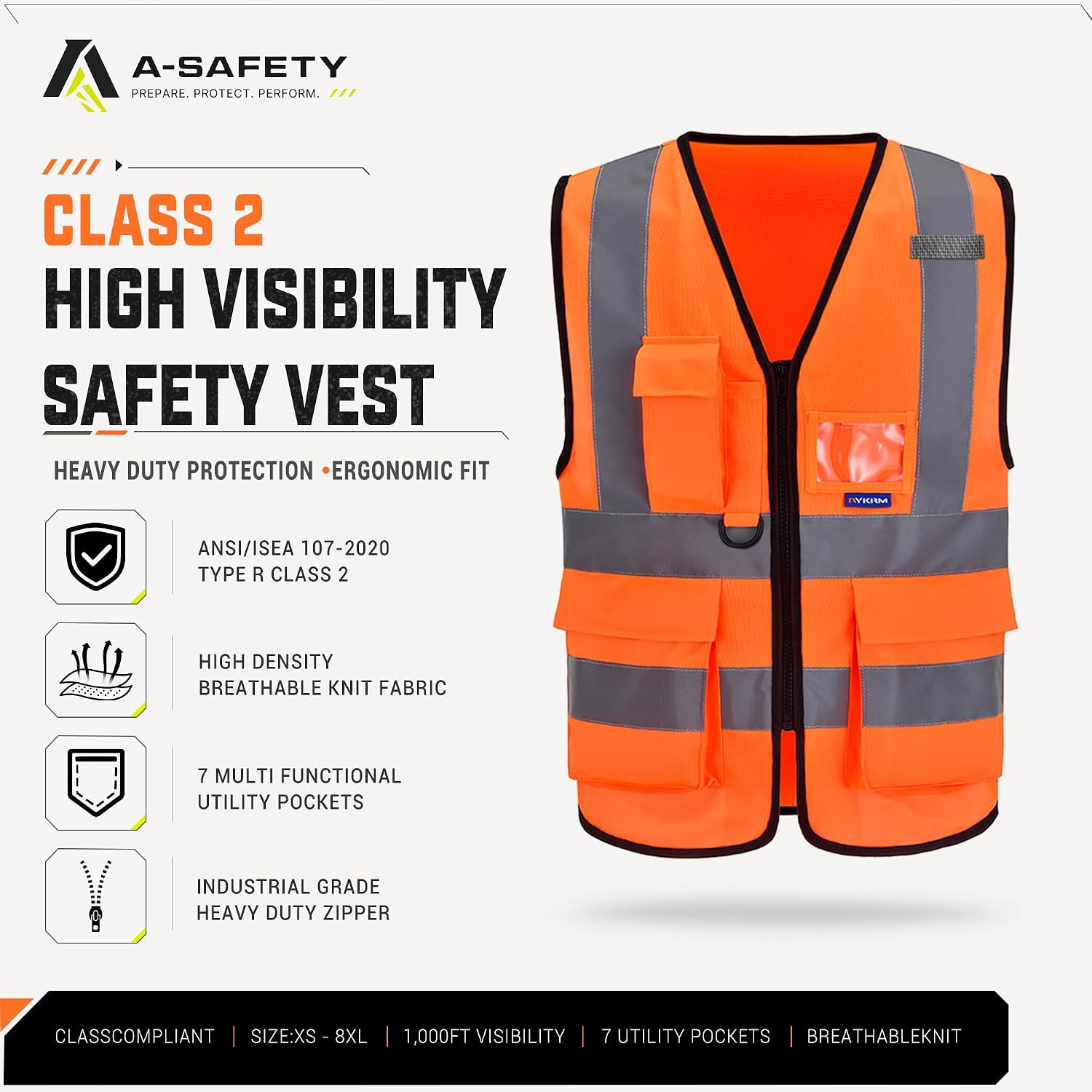 Detalle 2 de A-SAFETY Orange X-Small High-Visibility Work Vest with 7 Pockets