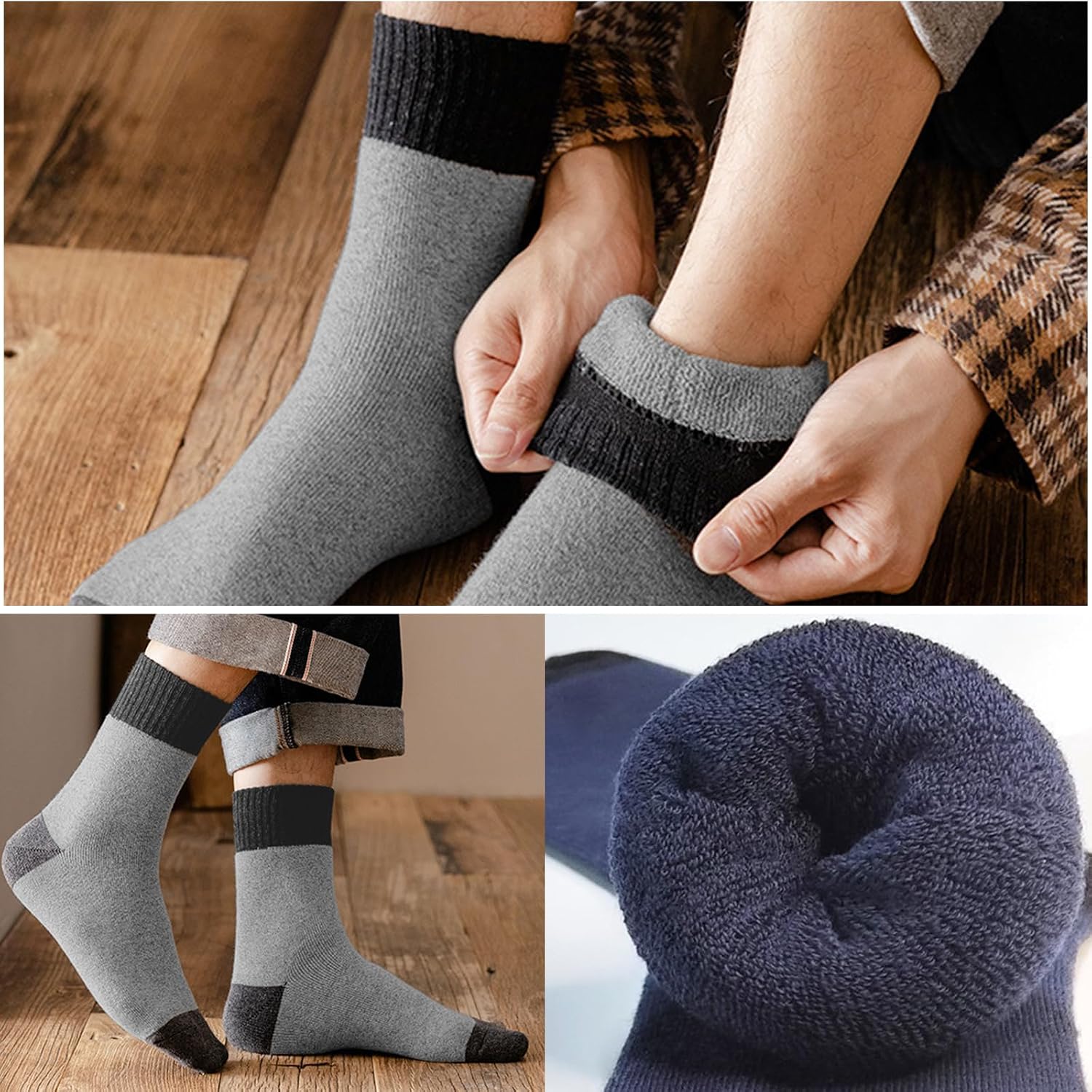 Detalle de VoJoPi Men’s Thermal Socks, 5-Pair Wool-Blend Crew Socks for Winter