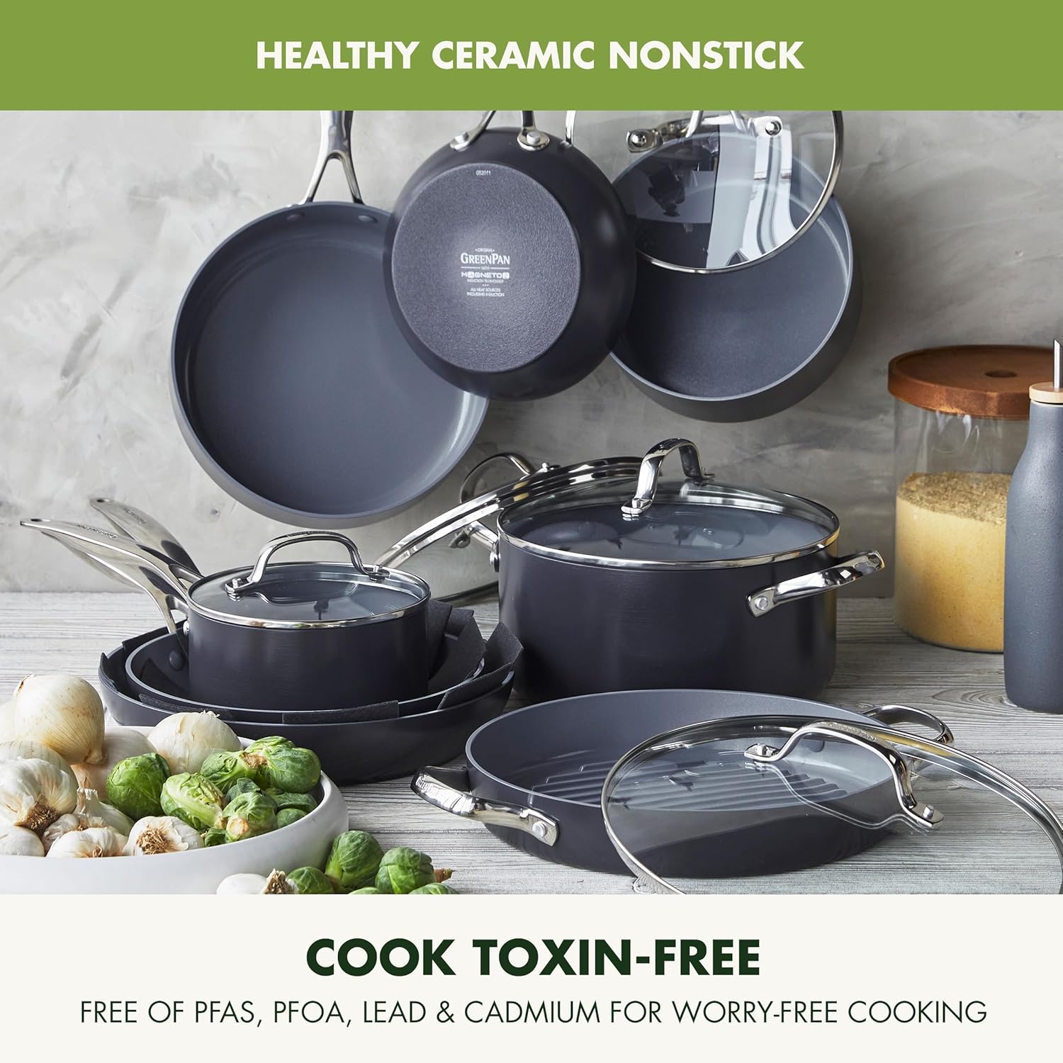 Thumbnail 2 de GreenPan Valencia Pro Ceramic Nonstick Cookware Set (PFAS-Free, Induction Ready) with Lids
